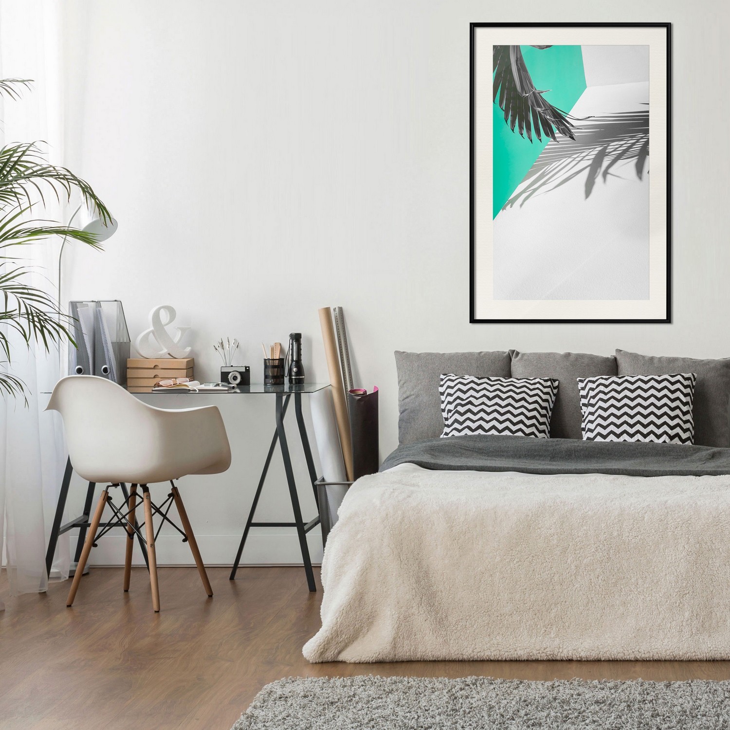 Affisch - Twig Shadow [Poster] 30x45 Svart ram med passepartout, 30x45 cm