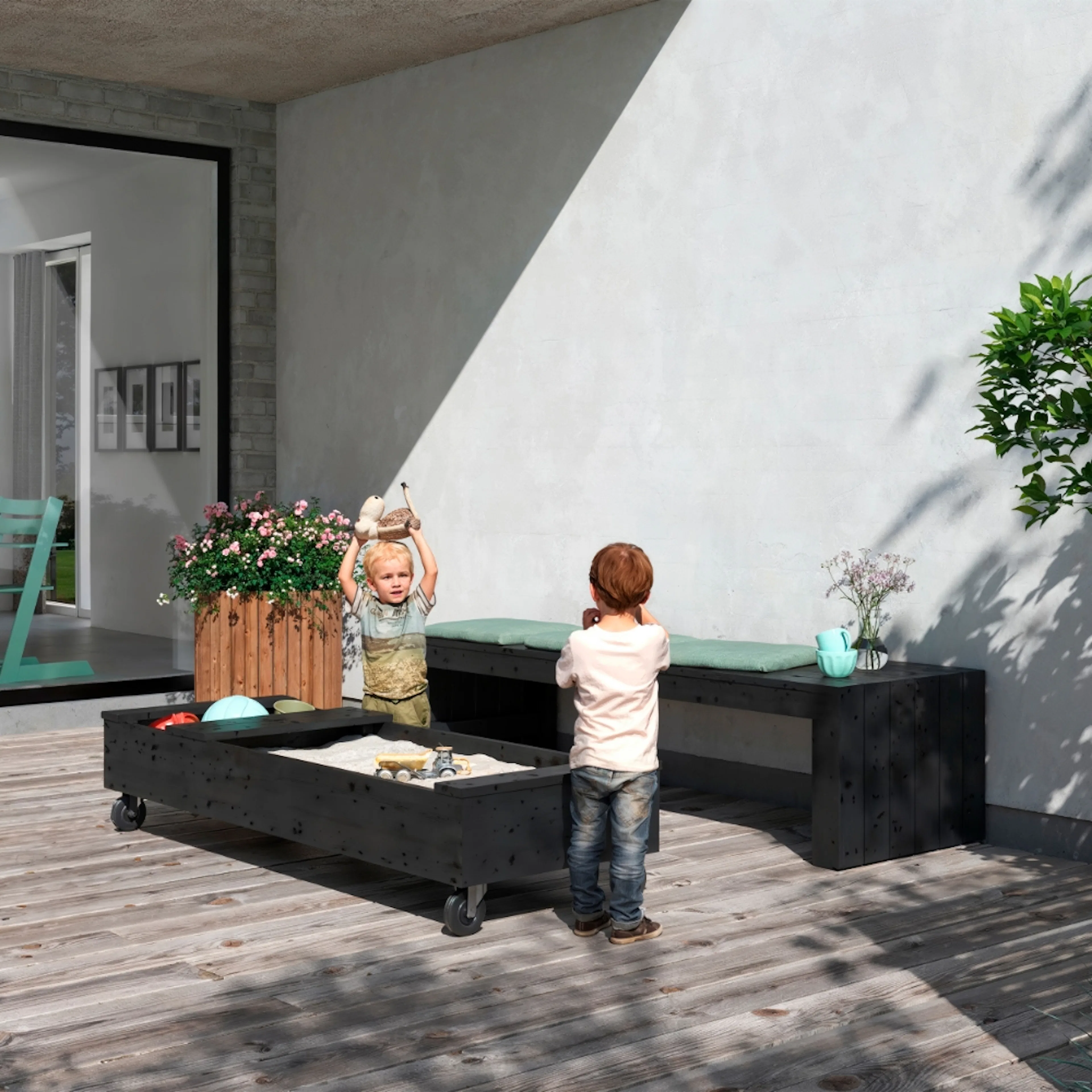 Fun Sandlåda PLUS med Hjul och Bänk 180 cm