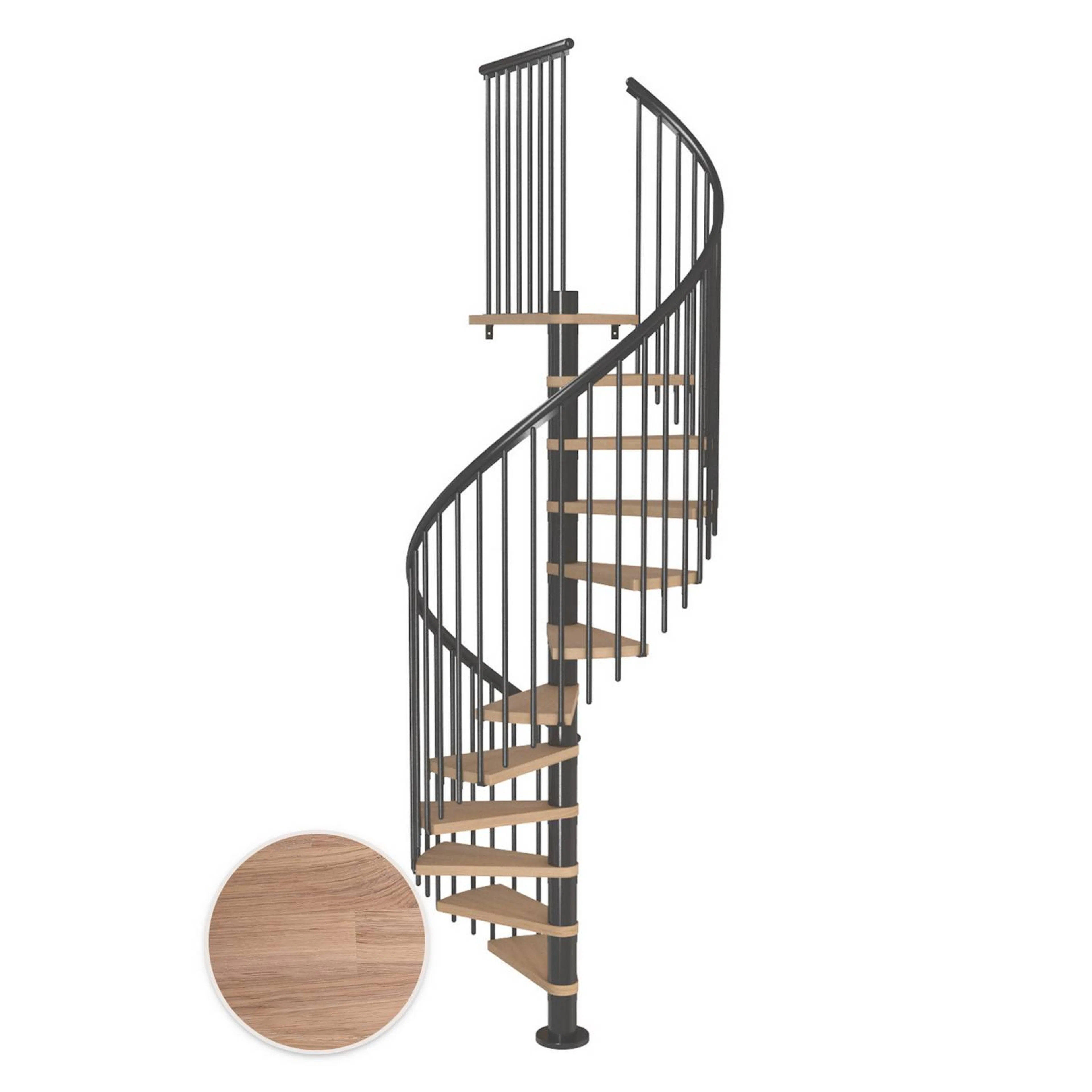 MONTREAL spiral ek vit oljad antracit CLASSIC4 11T Ø120 Antracit, D: 1200 mm, Golv till golv höjd: 2500-2860 mm, 11+1 steg