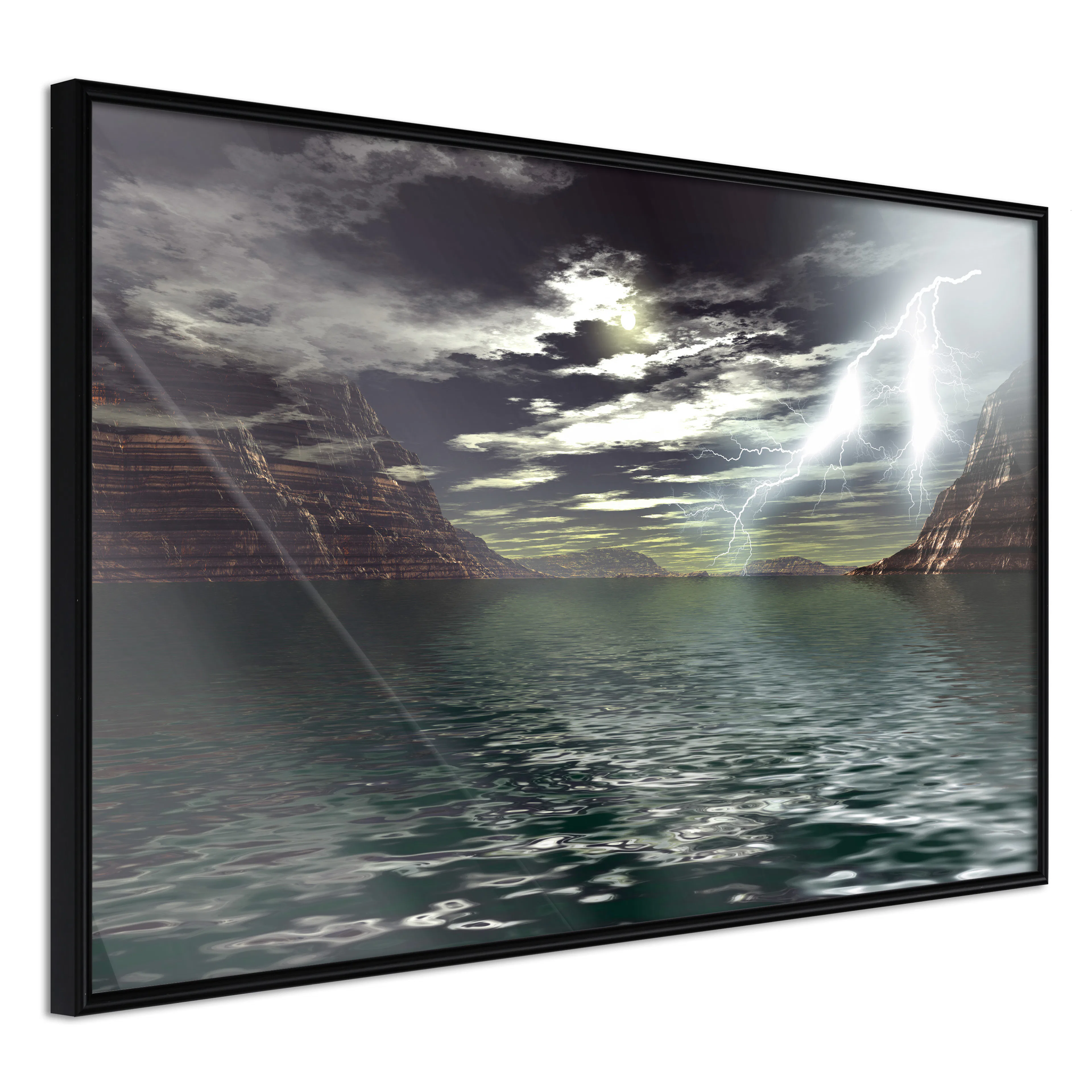 Affisch - Storm on the Lake [Poster] 60x40 Svart ram, 60x40 cm