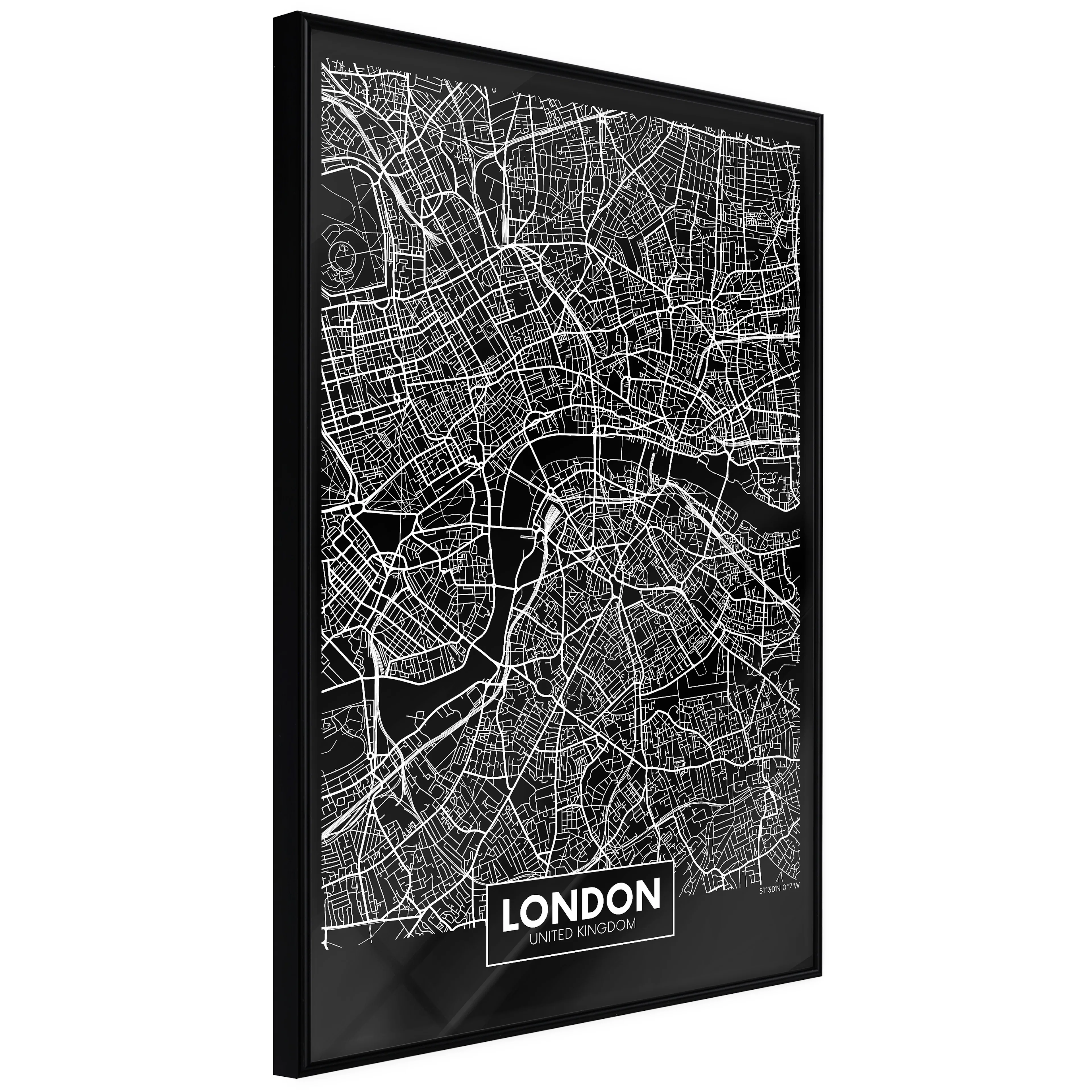 Affisch - Dark Map of London [Poster] 40x60 Svart ram, 40x60 cm