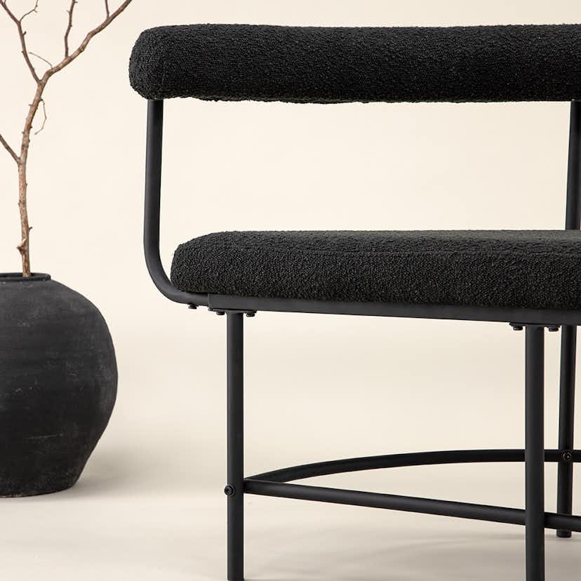 Sittbänk Vind Stallhagen x Josefin Lustig Svart Bänk med Ryggstöd Boucle/Stål 165 cm