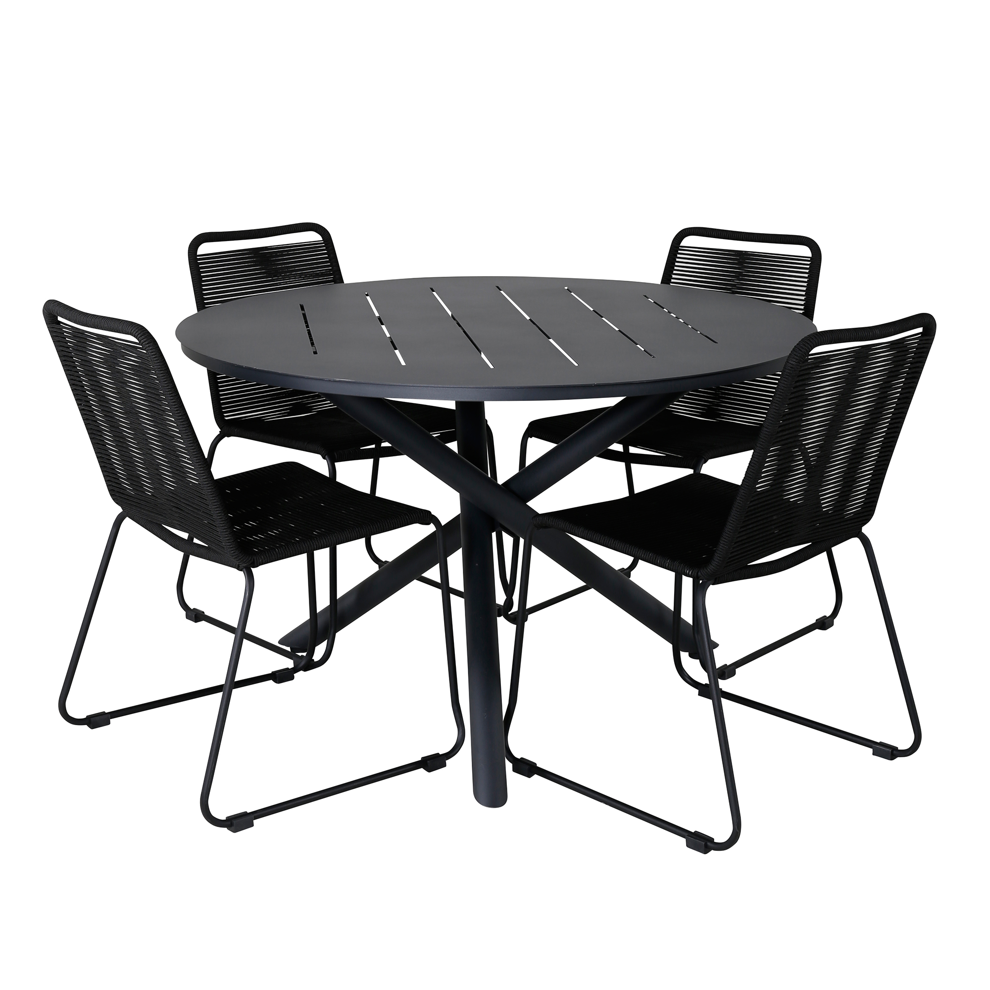 Alma Dining Table - Black Alu - ø120cm+Lindos Stacking Chair Latte