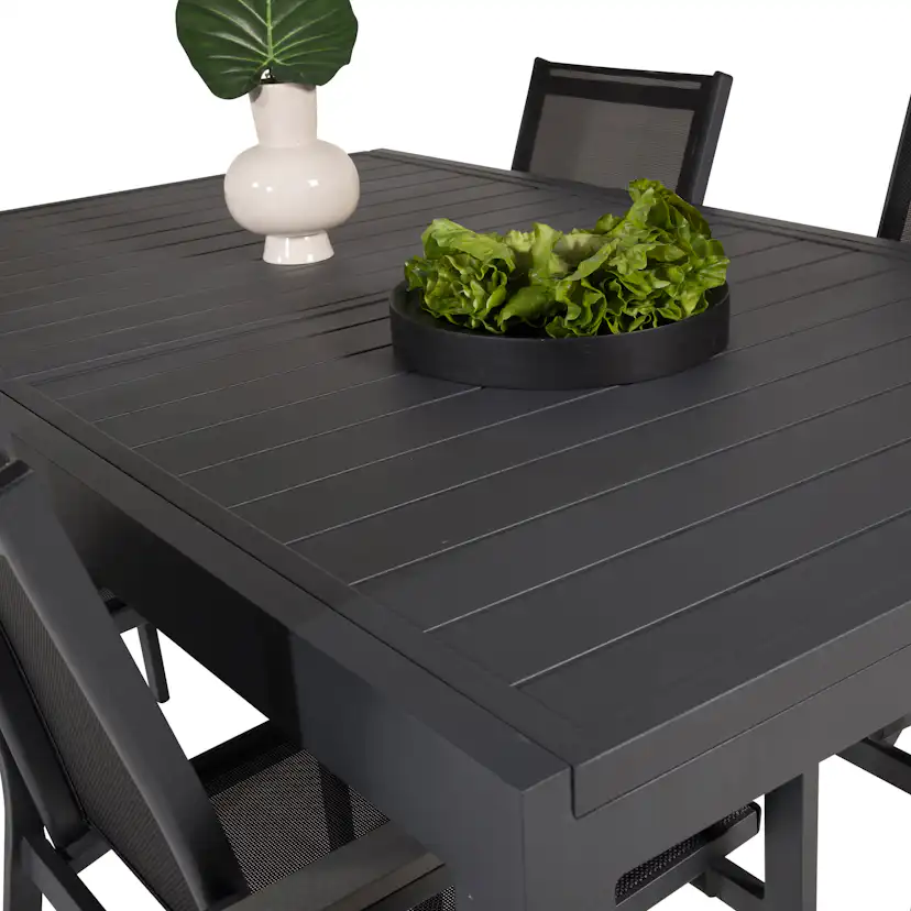 Marbella Bord160/240*100*H75-svart+Parmastolsvart/svart Grå4 Svart/Svart