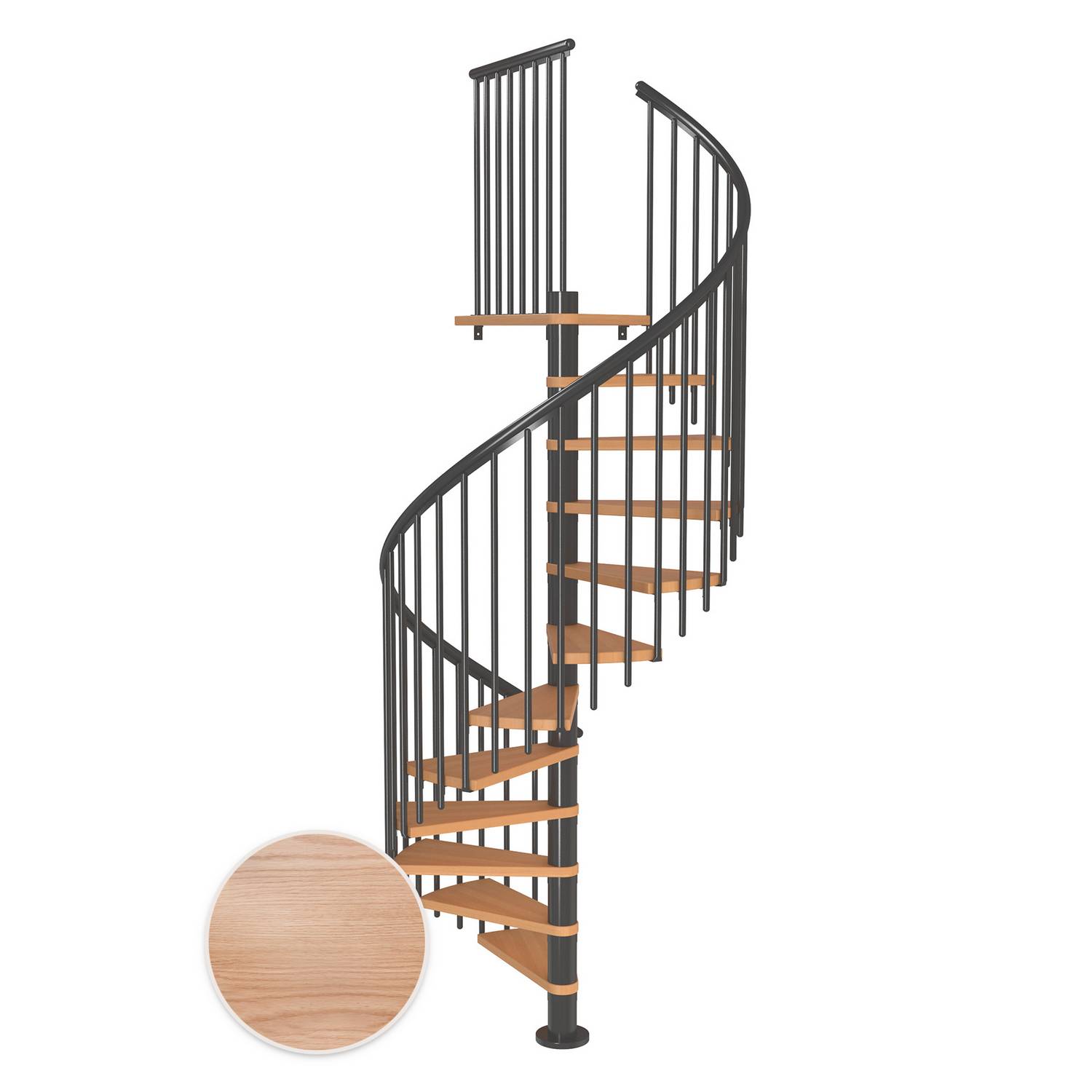 MONTREAL ek multiplex antracit CLASSIC4 13T Ø140 Antracit, D: 1400 mm, Golv till golv höjd: 2870-3290 mm, 13+1 steg