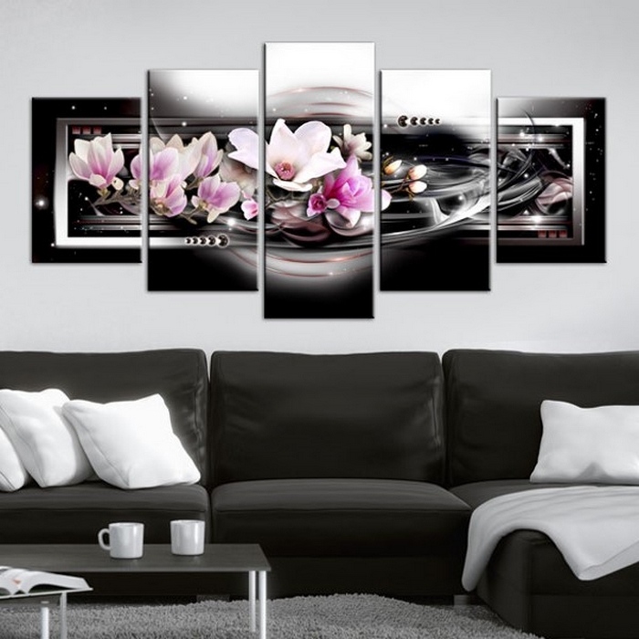 Tavla - Magnolias on a black background 100x50 100x50 cm