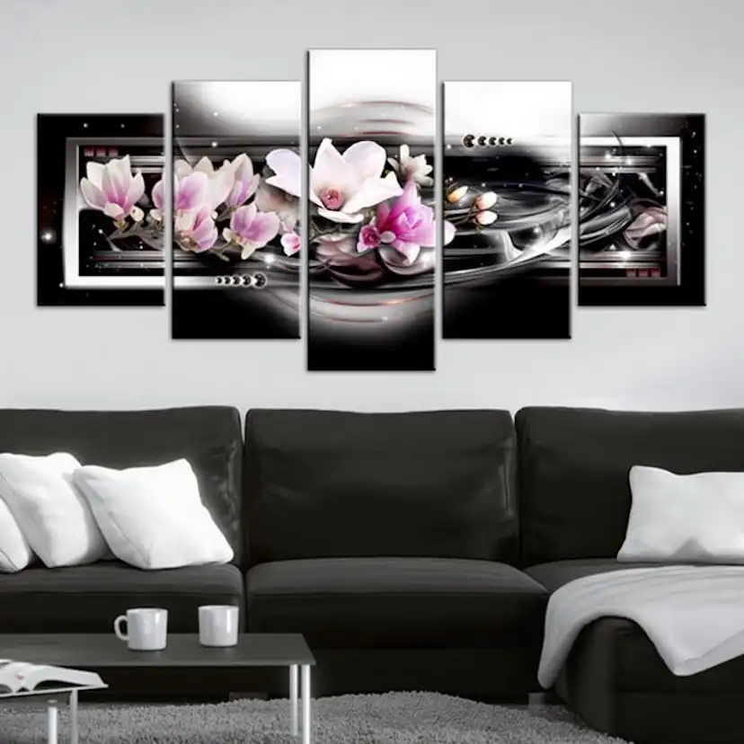 Tavla - Magnolias on a black background 100x50 100x50 cm