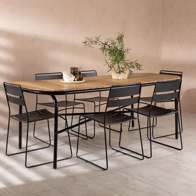 Matgrupp Utomhus Venture Home Holmbeck Bord med 6 Lina Trädgårdsstolar
