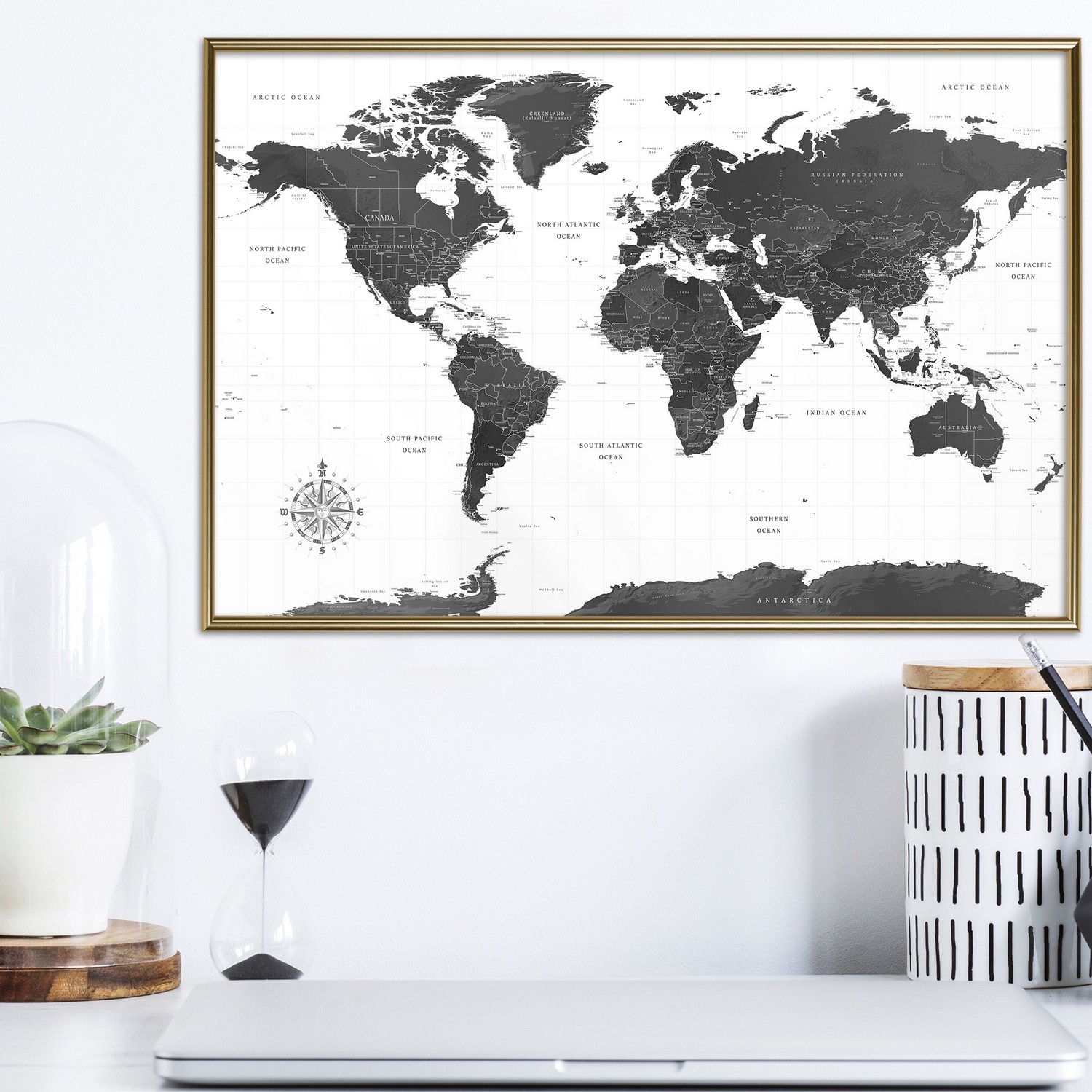 Poster Artgeist Affisch Monochrome Map