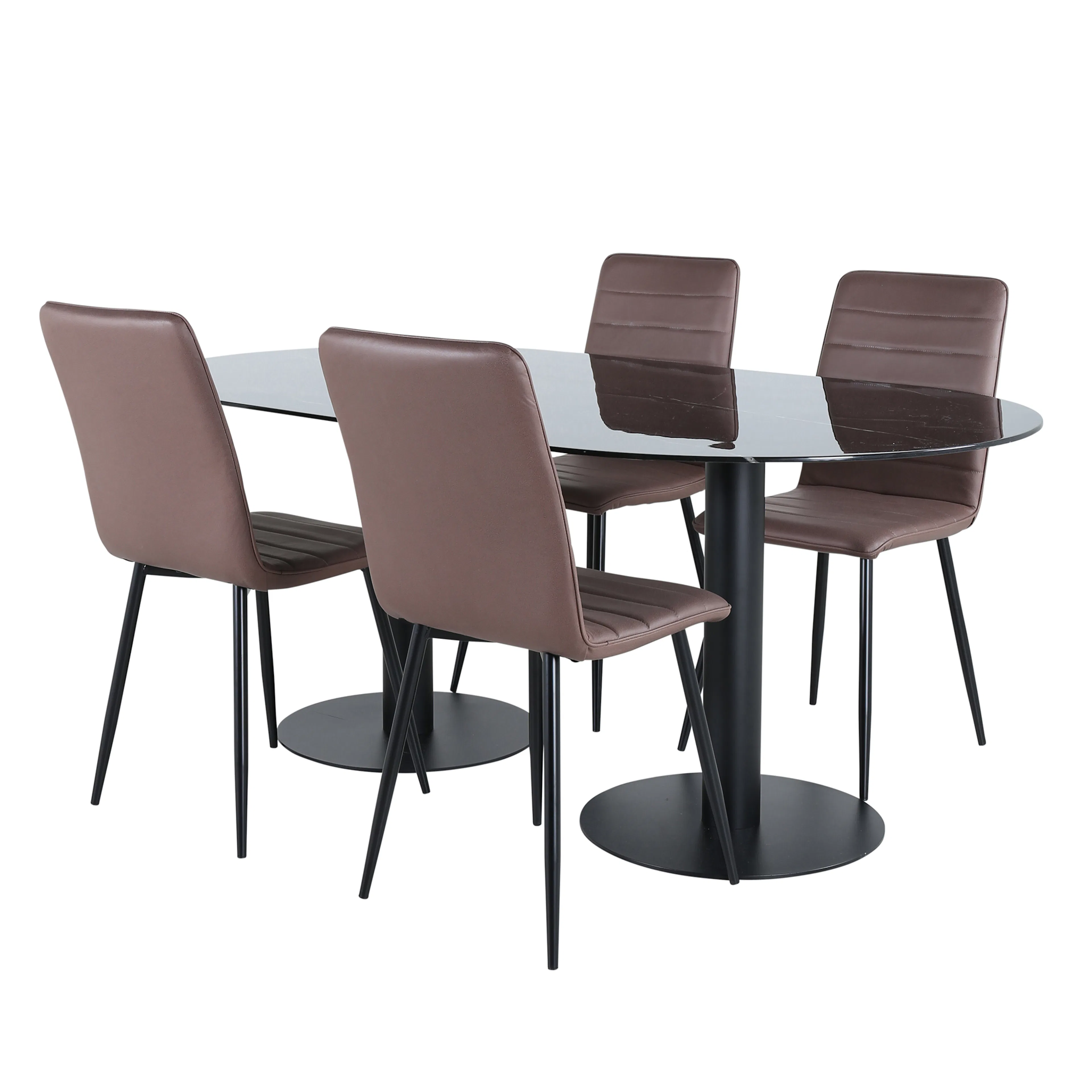 Pillan Oval Dining Table - Black / Black Glass Marble+Windu Brun