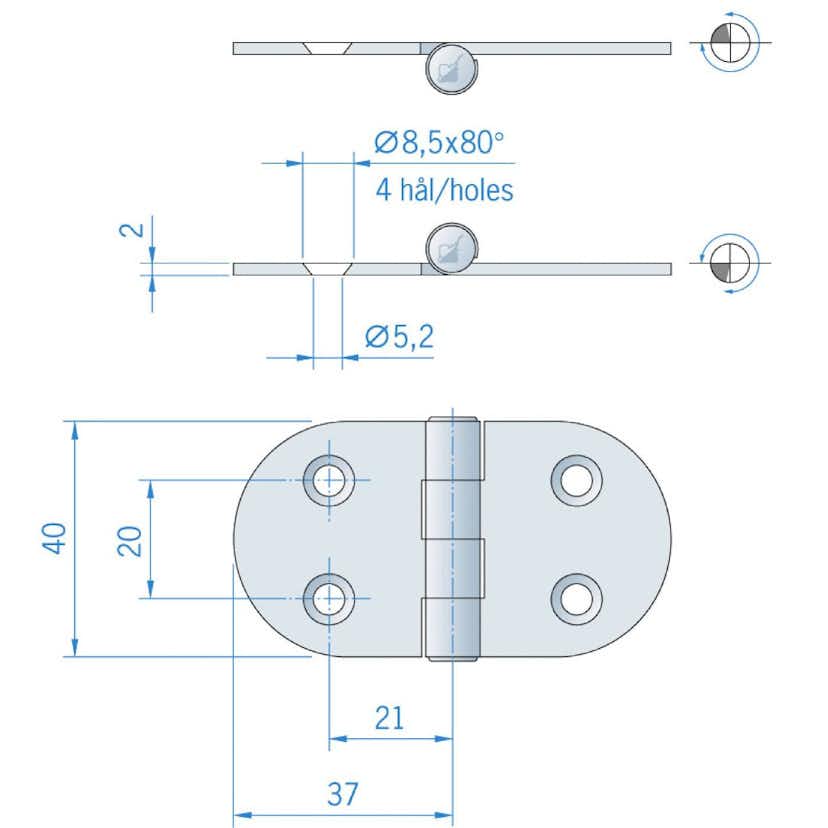 Gångjärn Millers Rf 40X74 mm