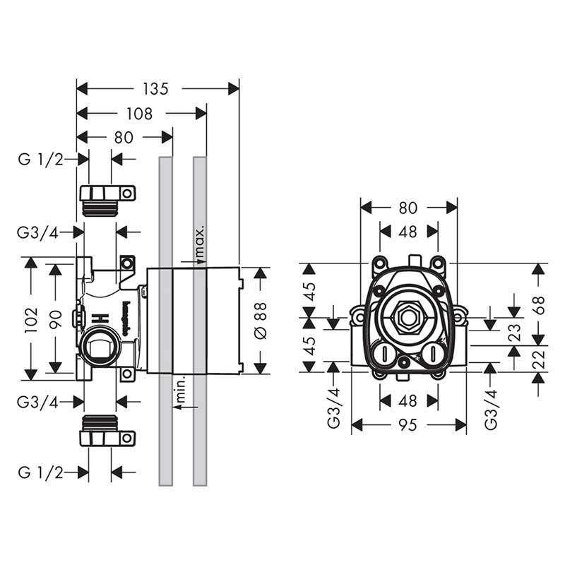 Inbyggnadsdel Axor ShowerCollection för Termostatmodul 120/120
