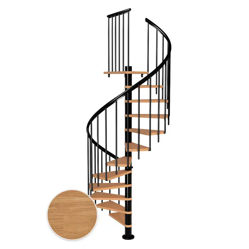 MONTREAL spiral ek oljad svart CLASSIC3 11T Ø120 Svart, D: 1200 mm, Golv till golv höjd: 2500-2860 mm, 11+1 steg