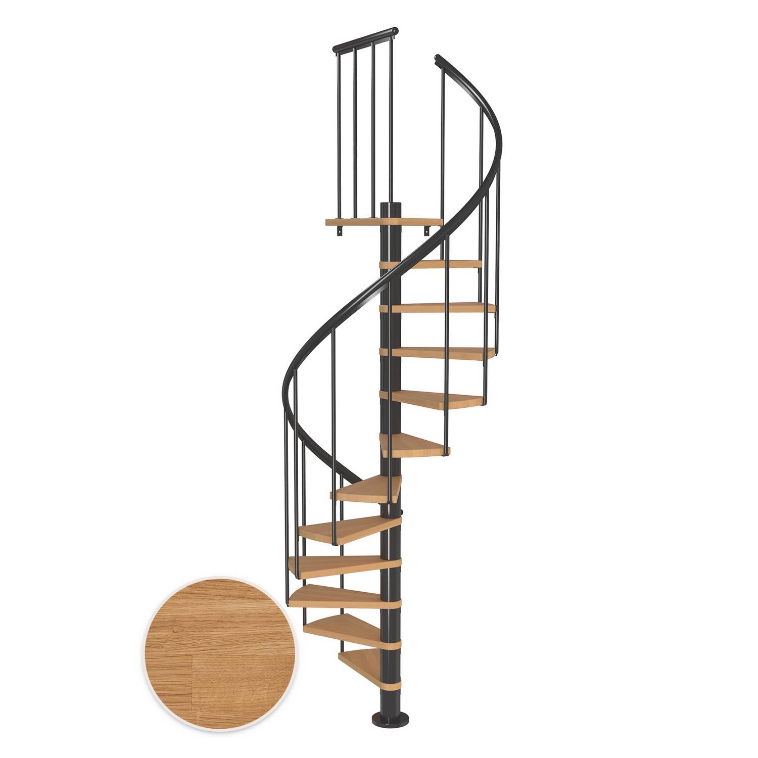 MONTREAL spiral ek oljad antracit CLASSIC2 12T Ø120 Antracit, Golv till golv höjd: 2700-3090 mm, 12+1 steg