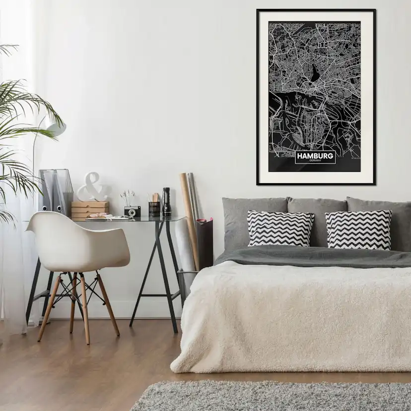 Poster Artgeist Affisch Dark Map of Hamburg