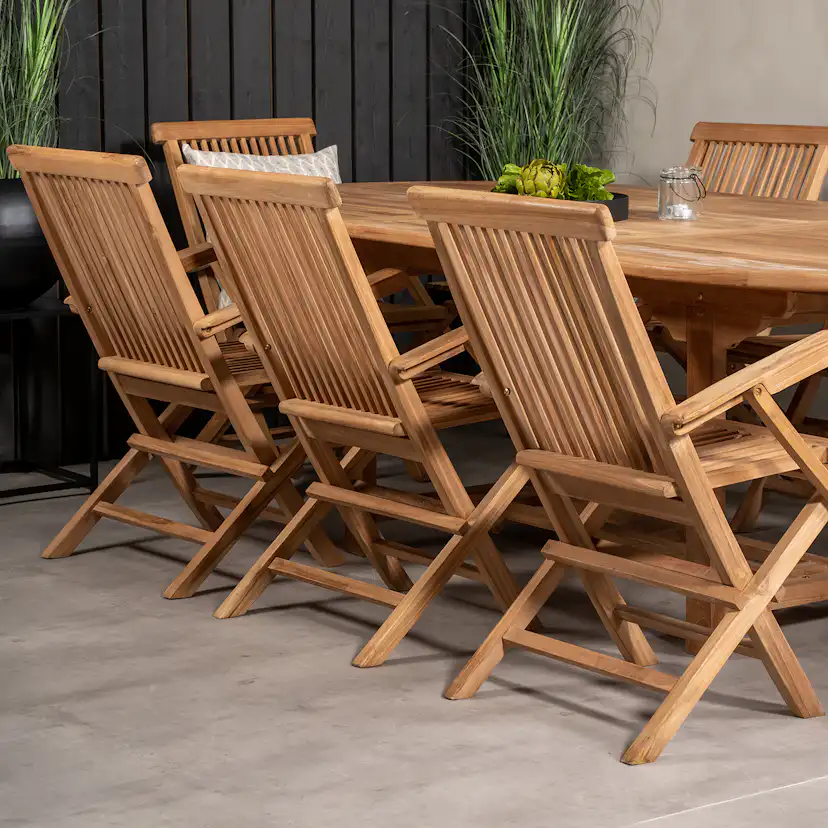 Matgrupp Venture Home Kenya 180-240x120 Teak med 8 Fällbara Stolar med Armstöd