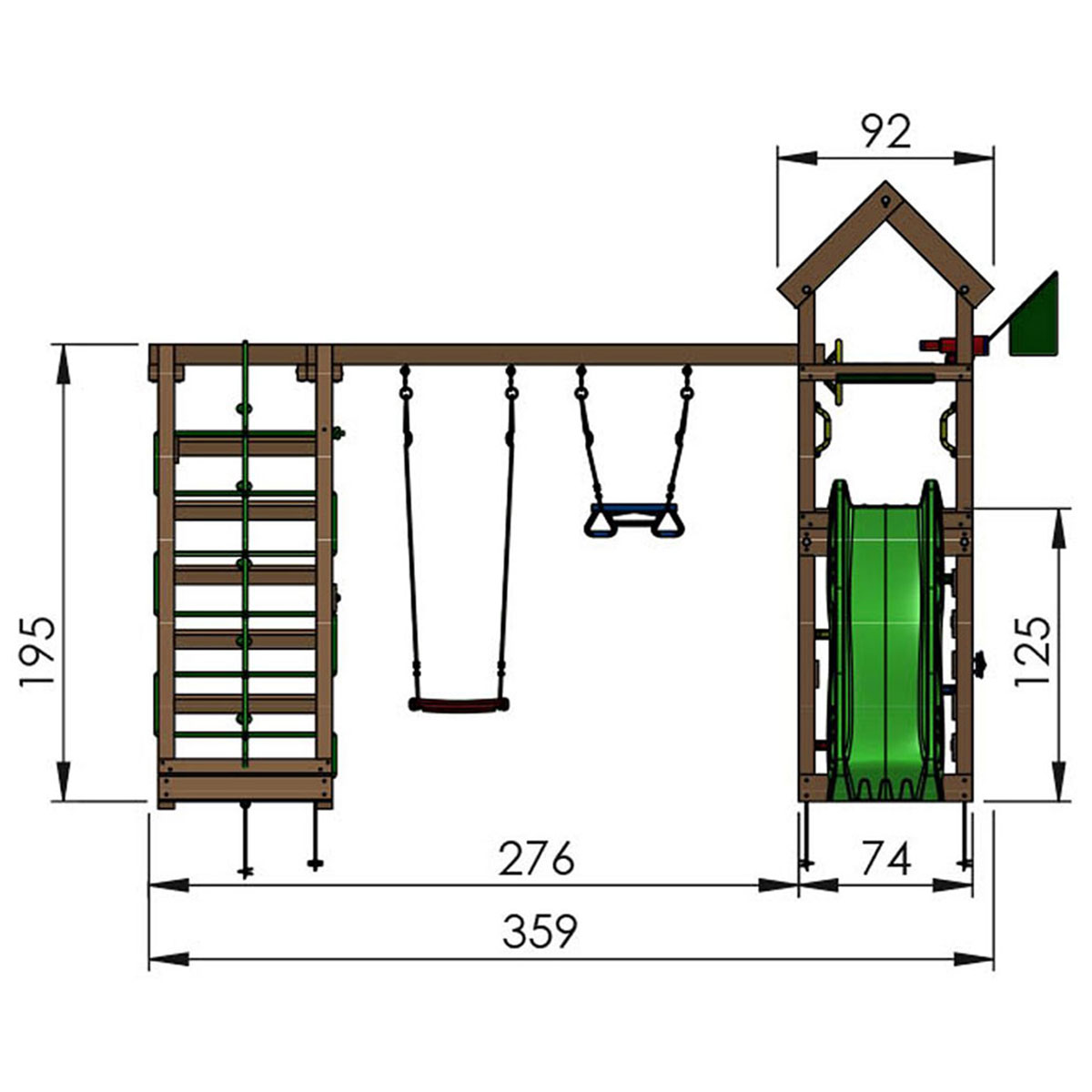 Jungle Gym Patio med klätterställning, 2 gungor och mörkgrön Grön