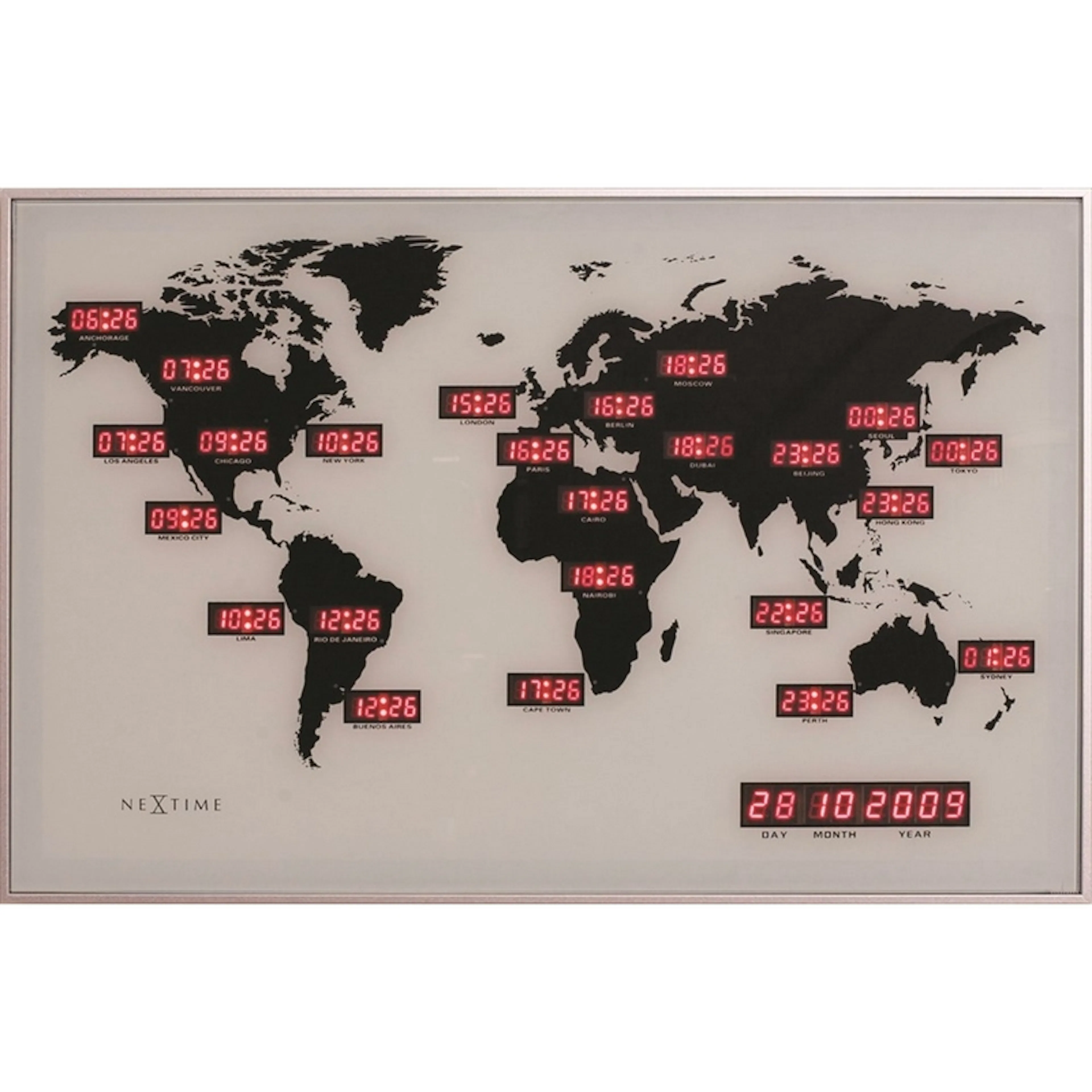 Väggklocka NeXtime World Time Digit