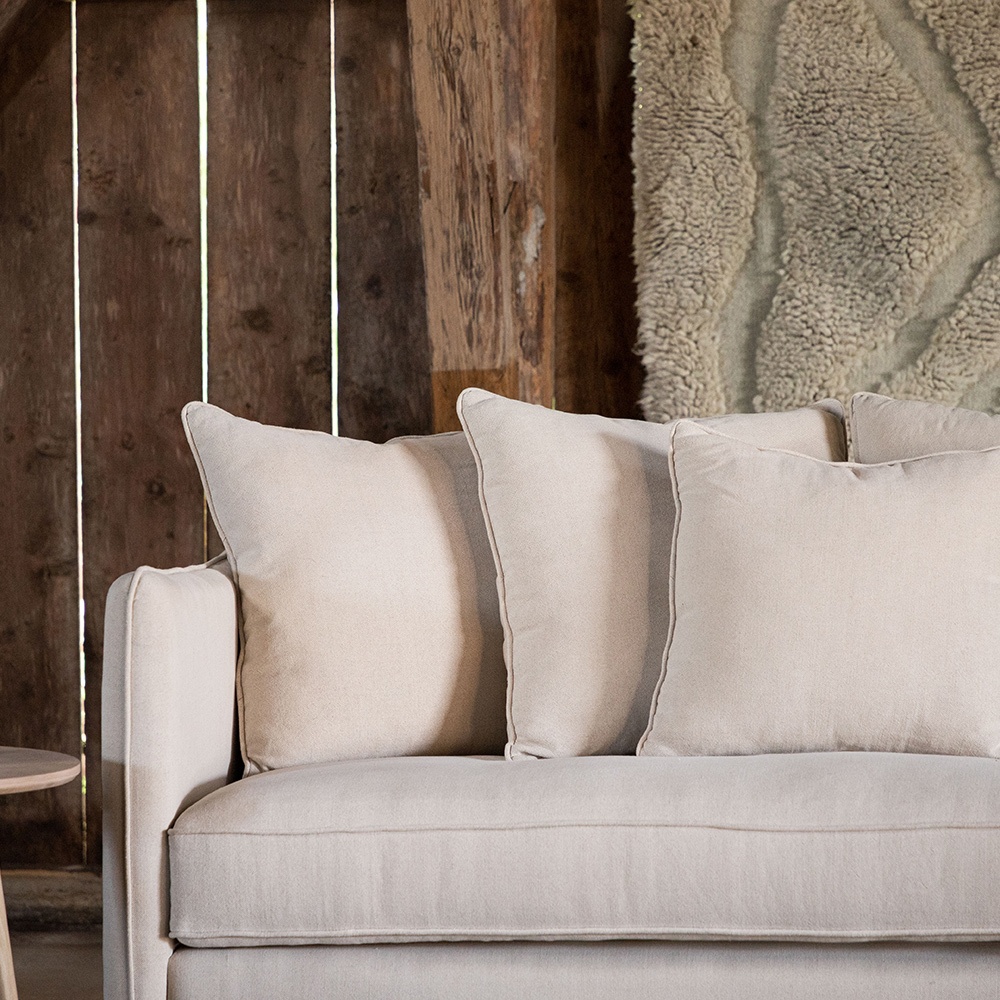 Soffa Vind Segelskären Beige 3-Sits med Tallben & Linnekuddar