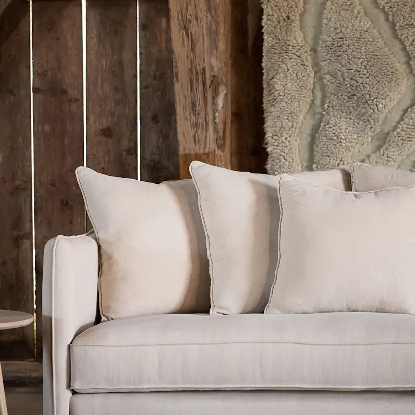 Soffa Vind Segelskären Beige 3-Sits med Tallben & Linnekuddar