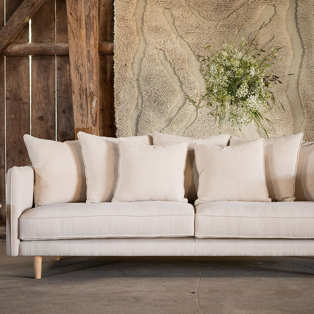 Soffa Vind Segelskären Beige 3-Sits med Tallben & Linnekuddar