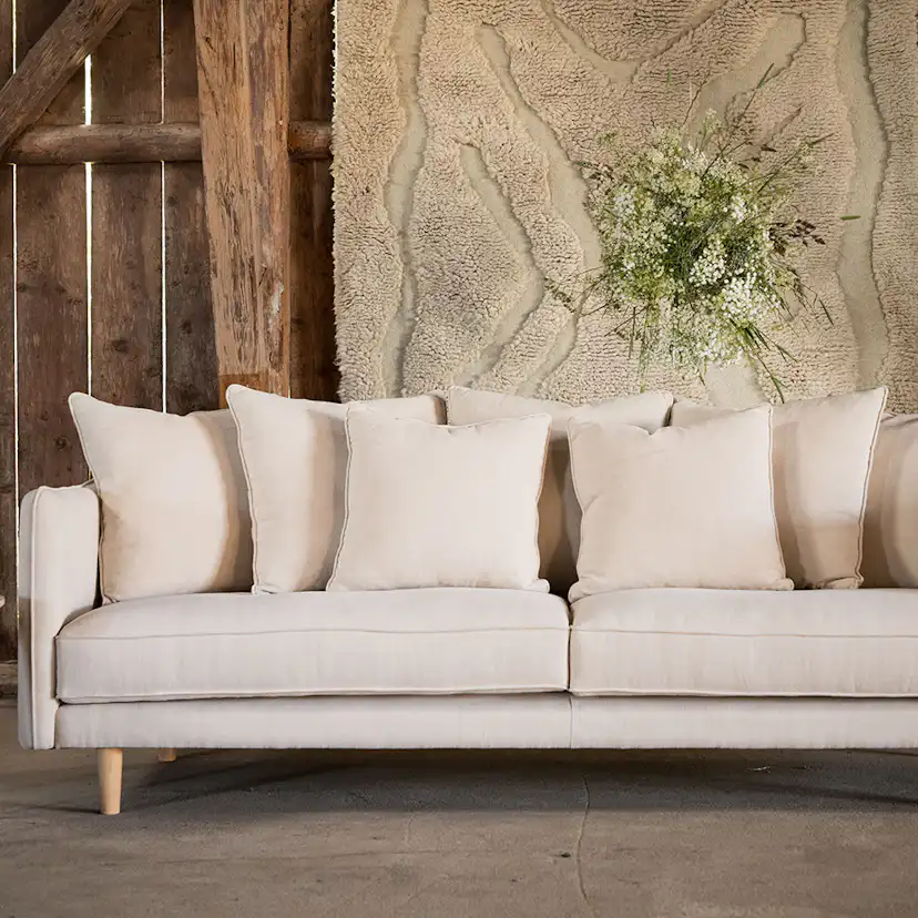 Soffa Vind Segelskären Beige 3-Sits med Tallben & Linnekuddar