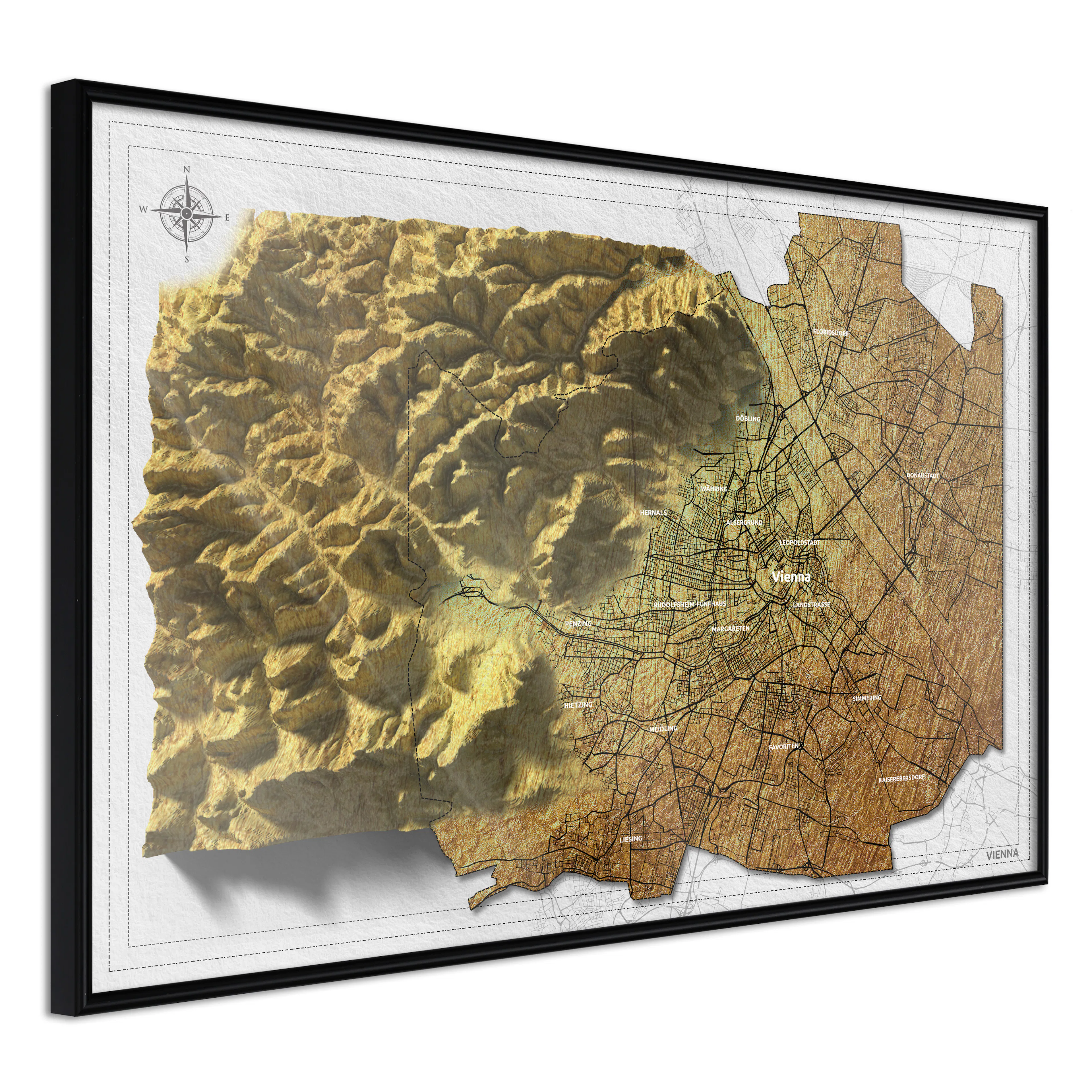 Affisch - Isometric Map: Vienna [Poster] 60x40 Svart ram, 60x40 cm