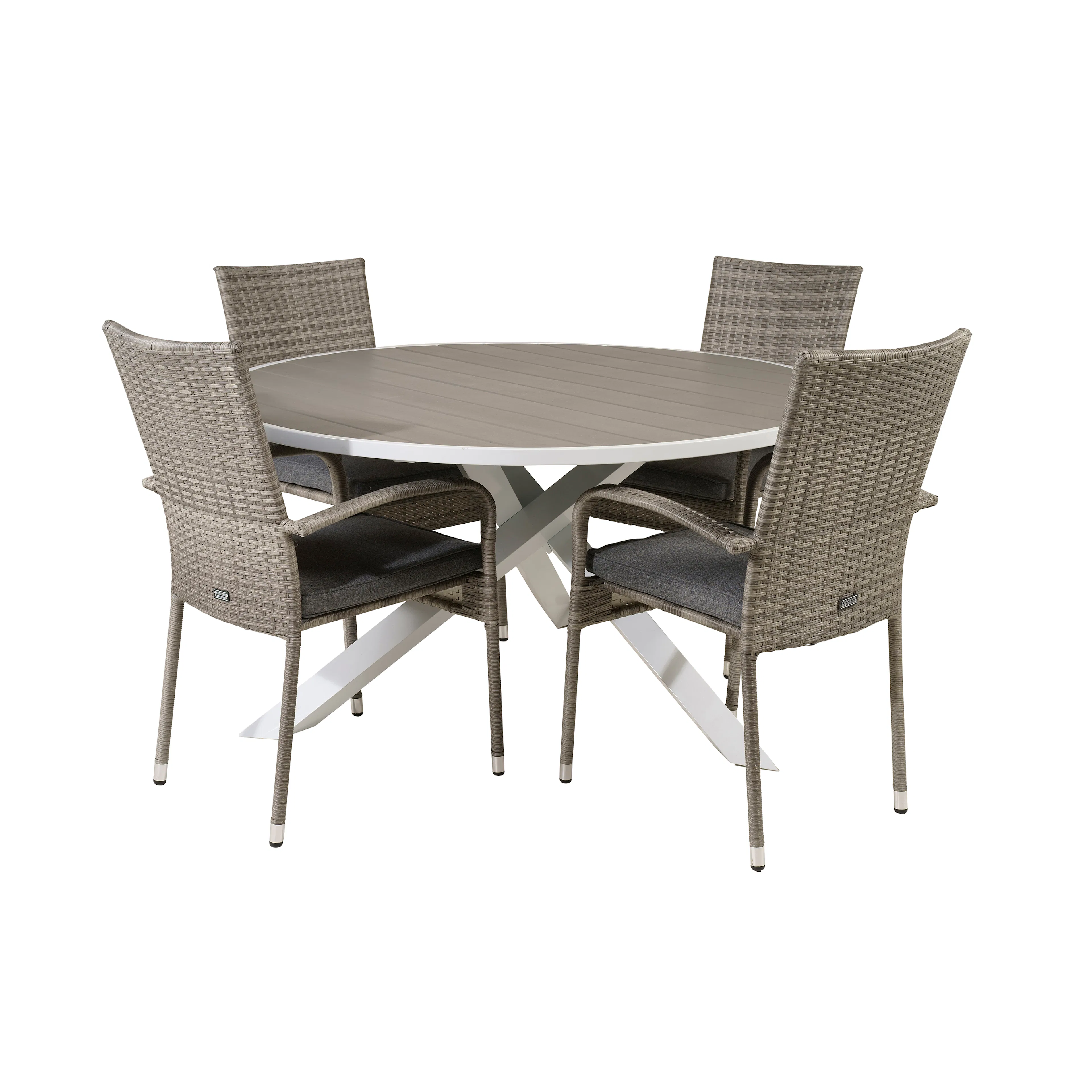 Parma Bord140-Vit Alu/Grå Aintwood+Anna stol(stackable)-Grå4 Grå