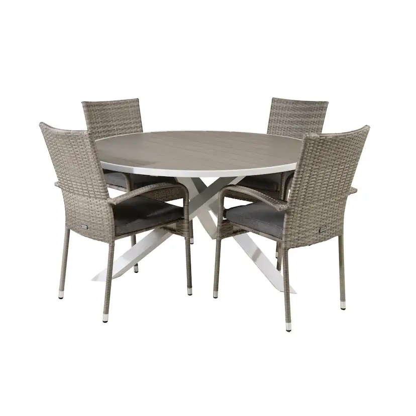 Parma Bord140-Vit Alu/Grå Aintwood+Anna stol(stackable)-Grå4 Grå