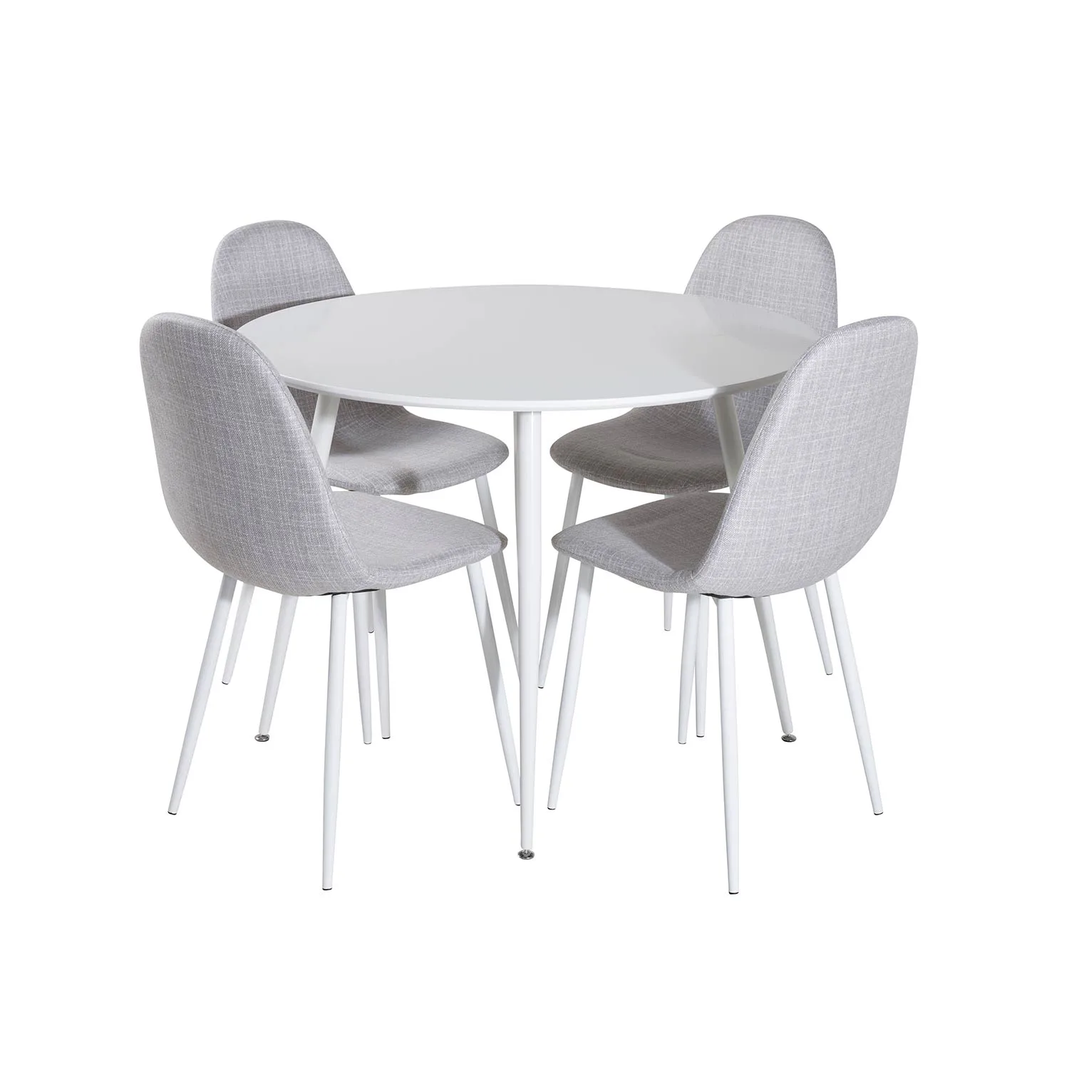 Plaza Round Table - White top/Polar Chair-ljusgråFabric_4 Vitt Bord med Vita Ben, Ljusgrå Stol med Vita Ben