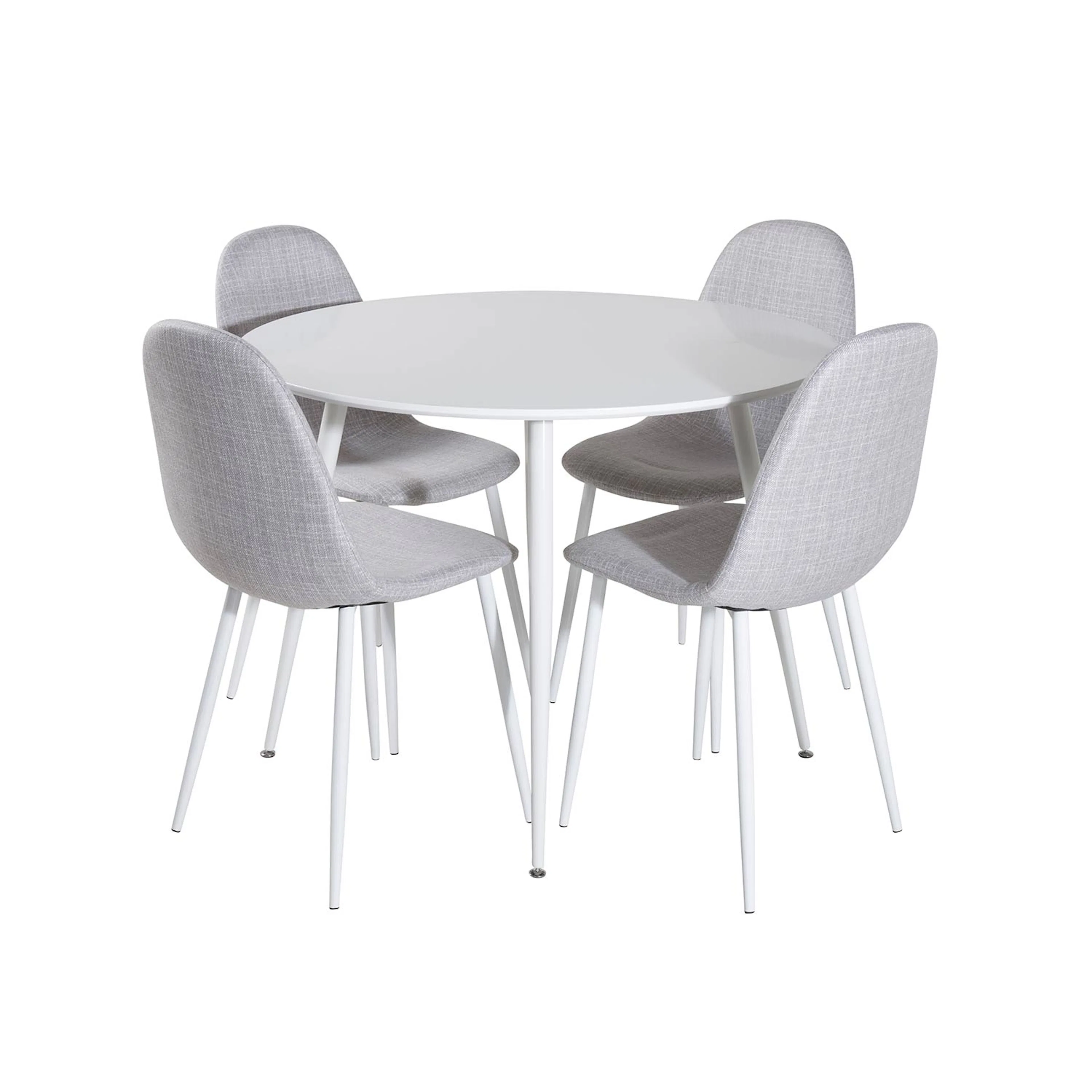 Plaza Round Table - White top/Polar Chair-ljusgråFabric_4 Vitt Bord med Vita Ben, Ljusgrå Stol med Vita Ben