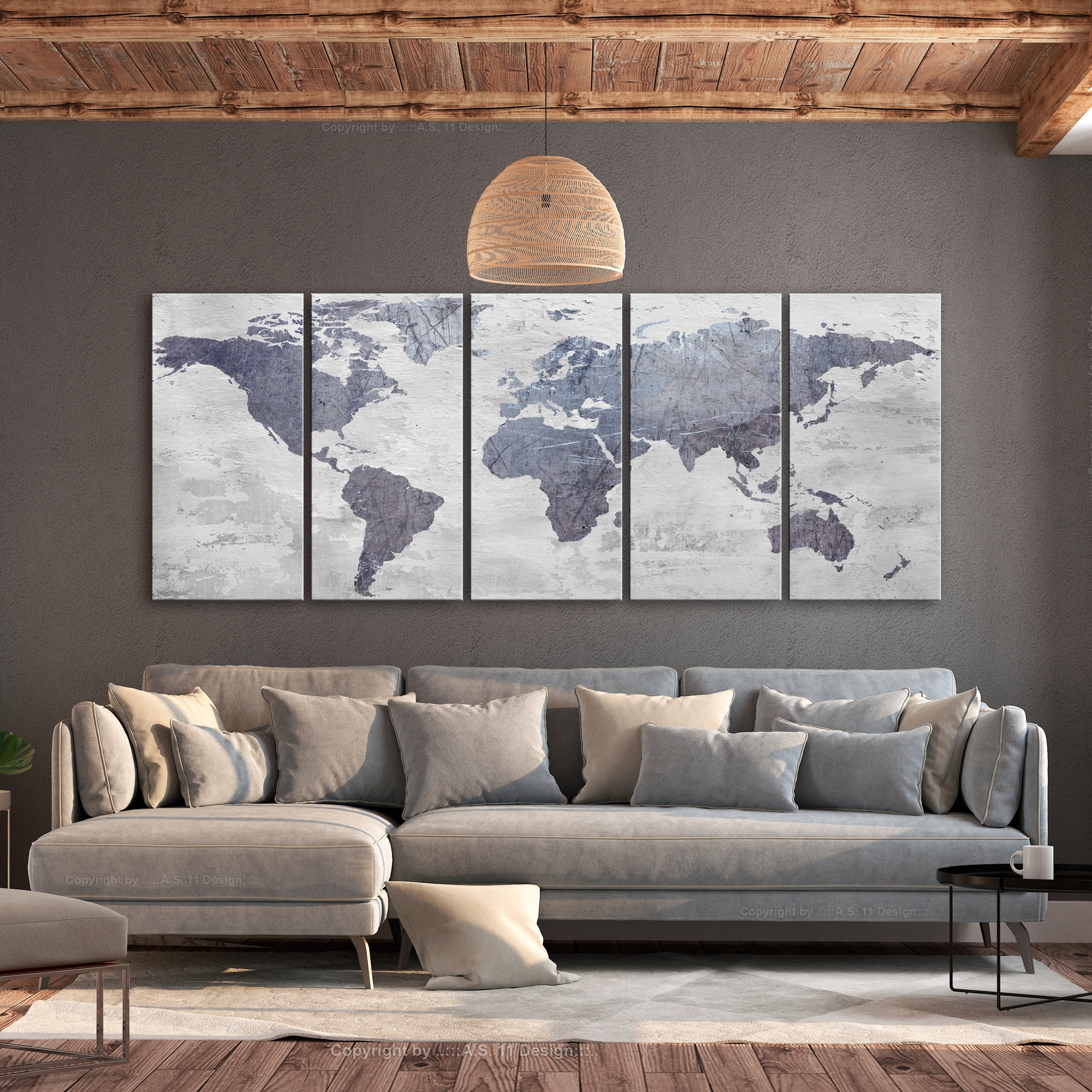 Tavla Arkiio Concrete World Map 5 delar