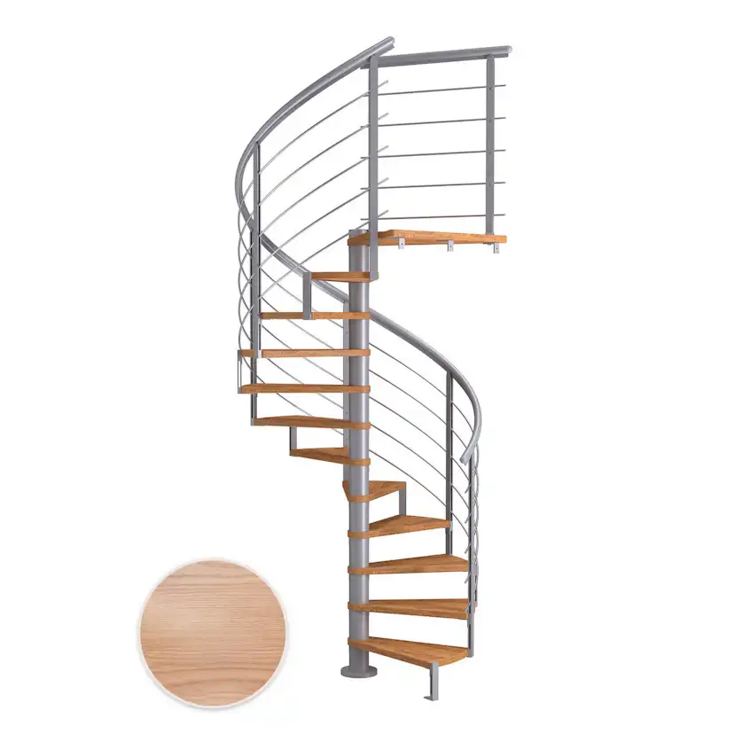 MONTREAL ek multiplex pearl grey DESIGN 11T Ø140 Pearl Grey, D: 1400 mm, Golv till golv höjd: 2460-2820 mm, 11+1 steg