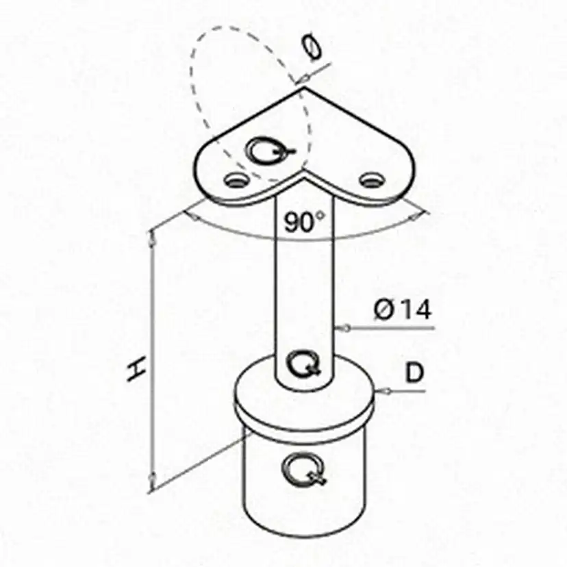 Toppfäste Herrljunga Ledstångsfabrik 0710 Utomhusbruk 90° Skålad