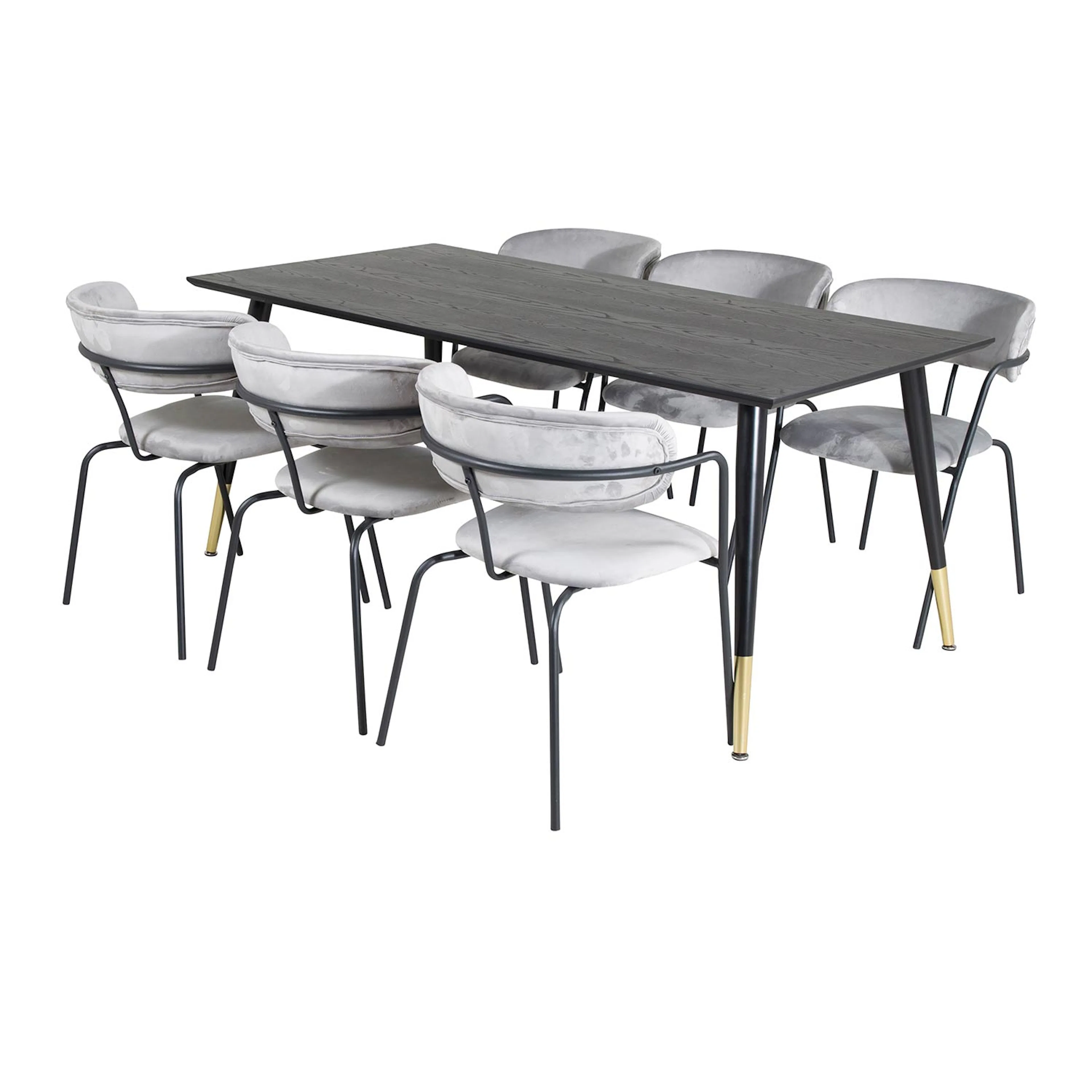 DippTable - Black Brass+Arrow armchair-Grey Velvet_6 Svart/Mässing/Grå