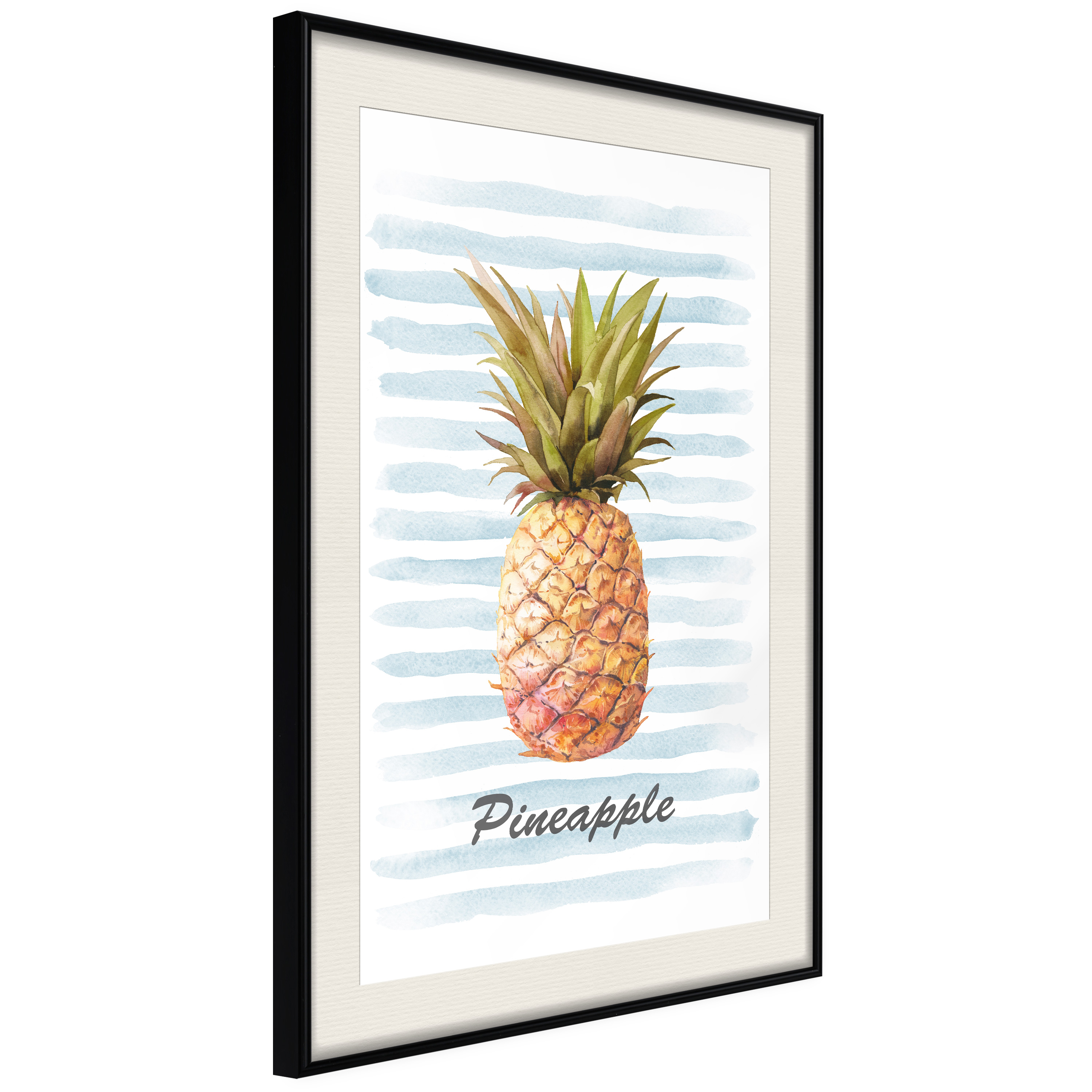 Affisch - Pineapple and Stripes [Poster] 40x60 Svart ram med passepartout, 40x60 cm