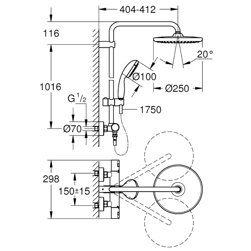 Takduschset Grohe Vitalio Start 250