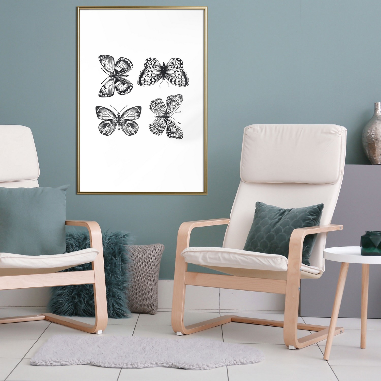 Affisch - Four Butterflies [Poster] 40x60 Guld ram, 40x60 cm