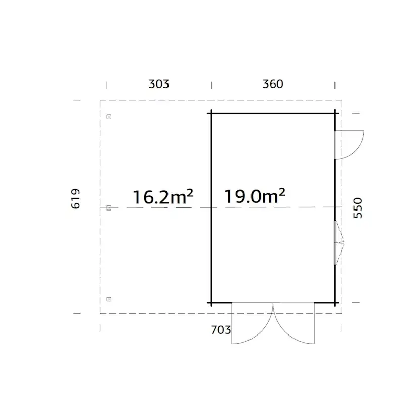 Garage Palmako Roger med Carport 36,5 m2 och Slagport