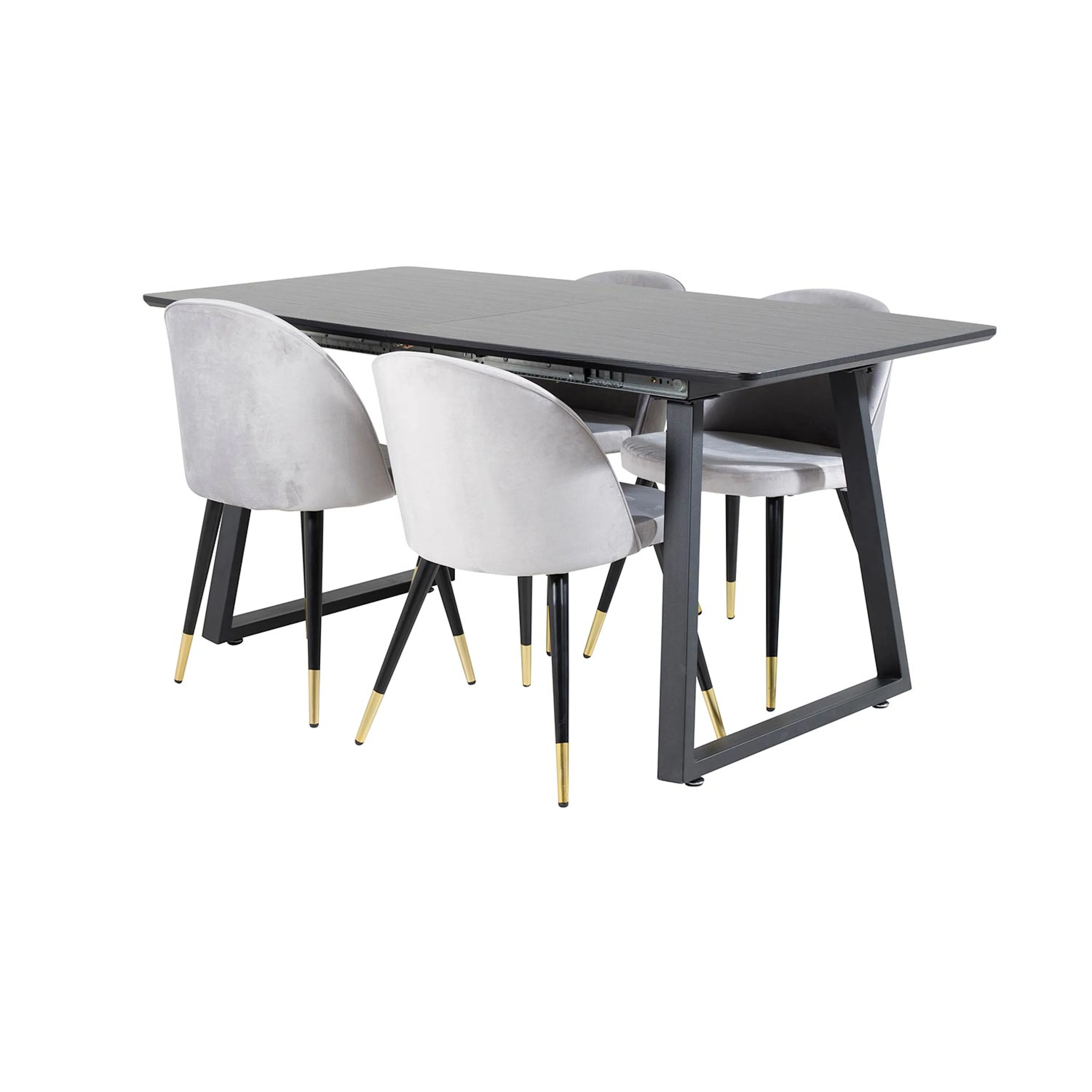 Inca Extentiontable - Black top /+Velvet Chair Brass/Black_4 Svart/Ljusgrå/Mässing