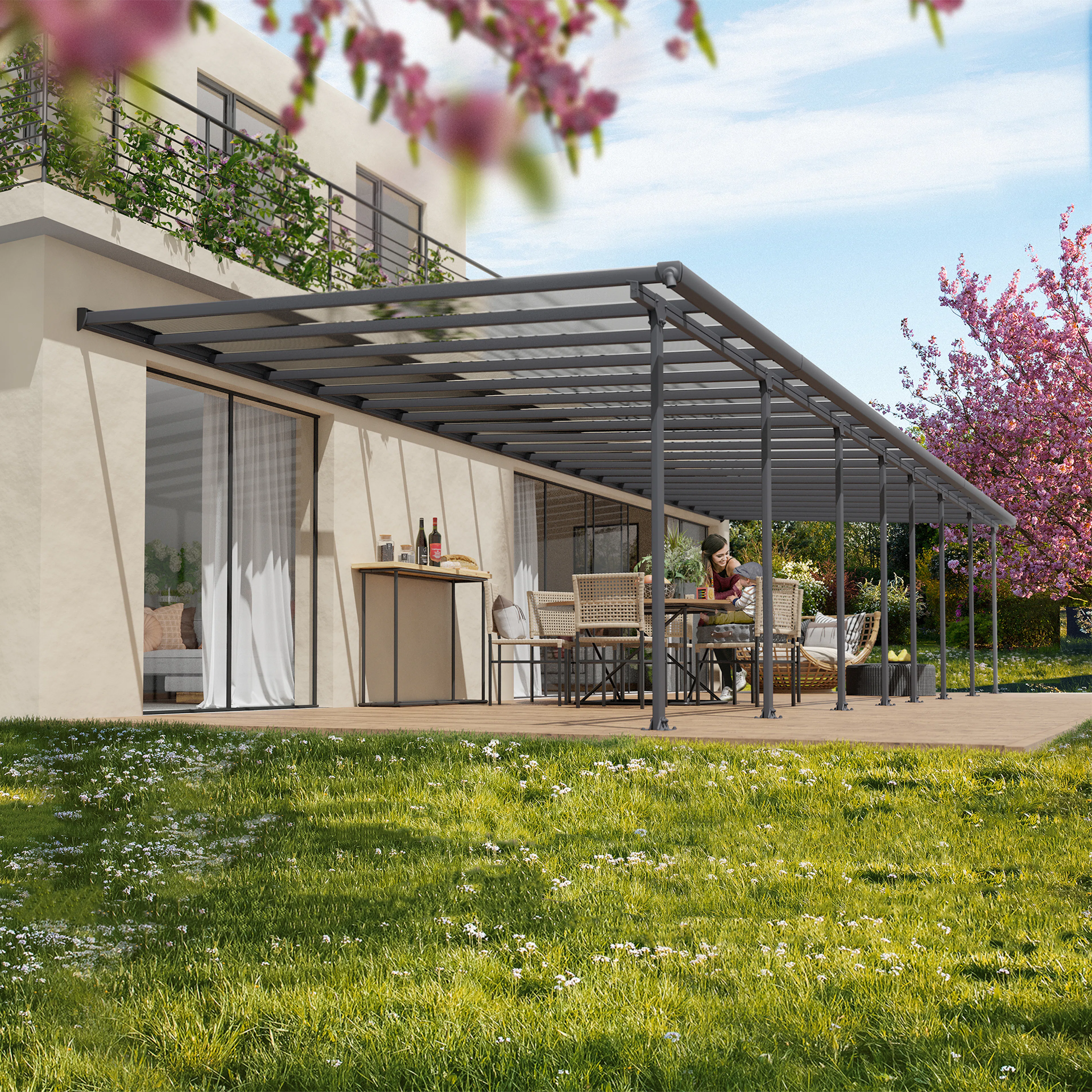 Terrasstak Feria 4 x 12,12 m, antracitgrå Palram - Canopia Antracit