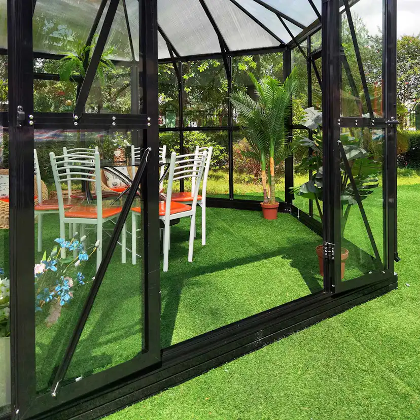 Växthus/Orangeri Metalcraft Hexagon Svart Aluminiumstomme med UV-Skyddat & Härdat Säkerhetsglas, 12,6 m²