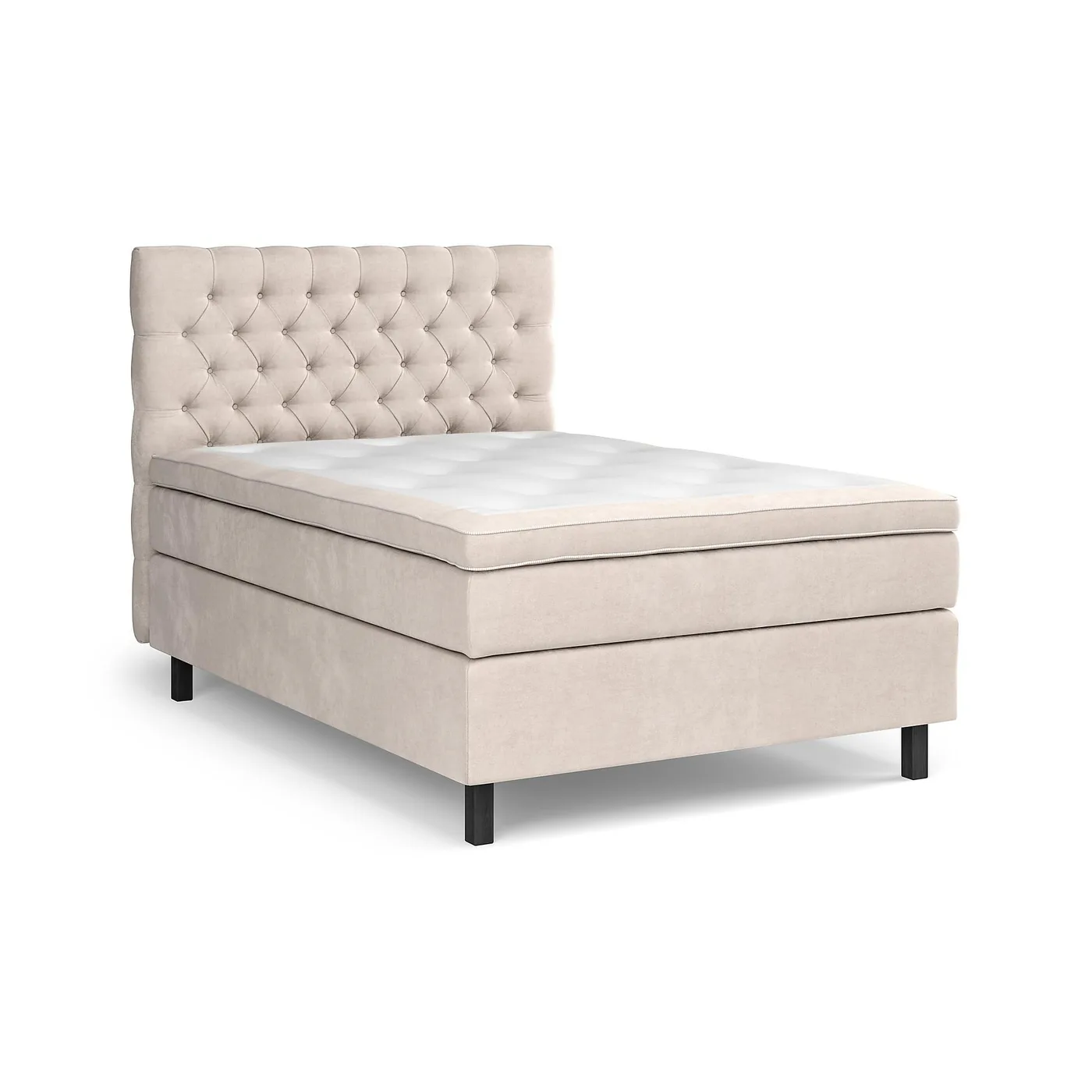 Celine Sängpaket 120x200cm Beige Sammet, Fast, Ben Svart Trä 120x200, Beige, Fast, Ben: Svart