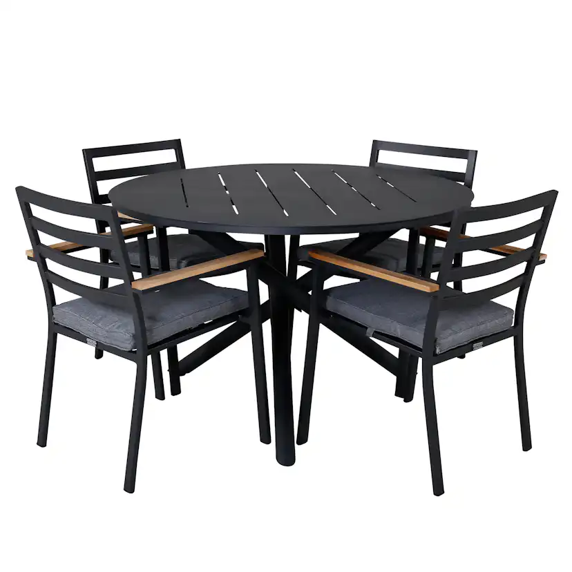Alma Dining Table - Black Alu - ø120cm+Brasilia Karmstol (st Svart