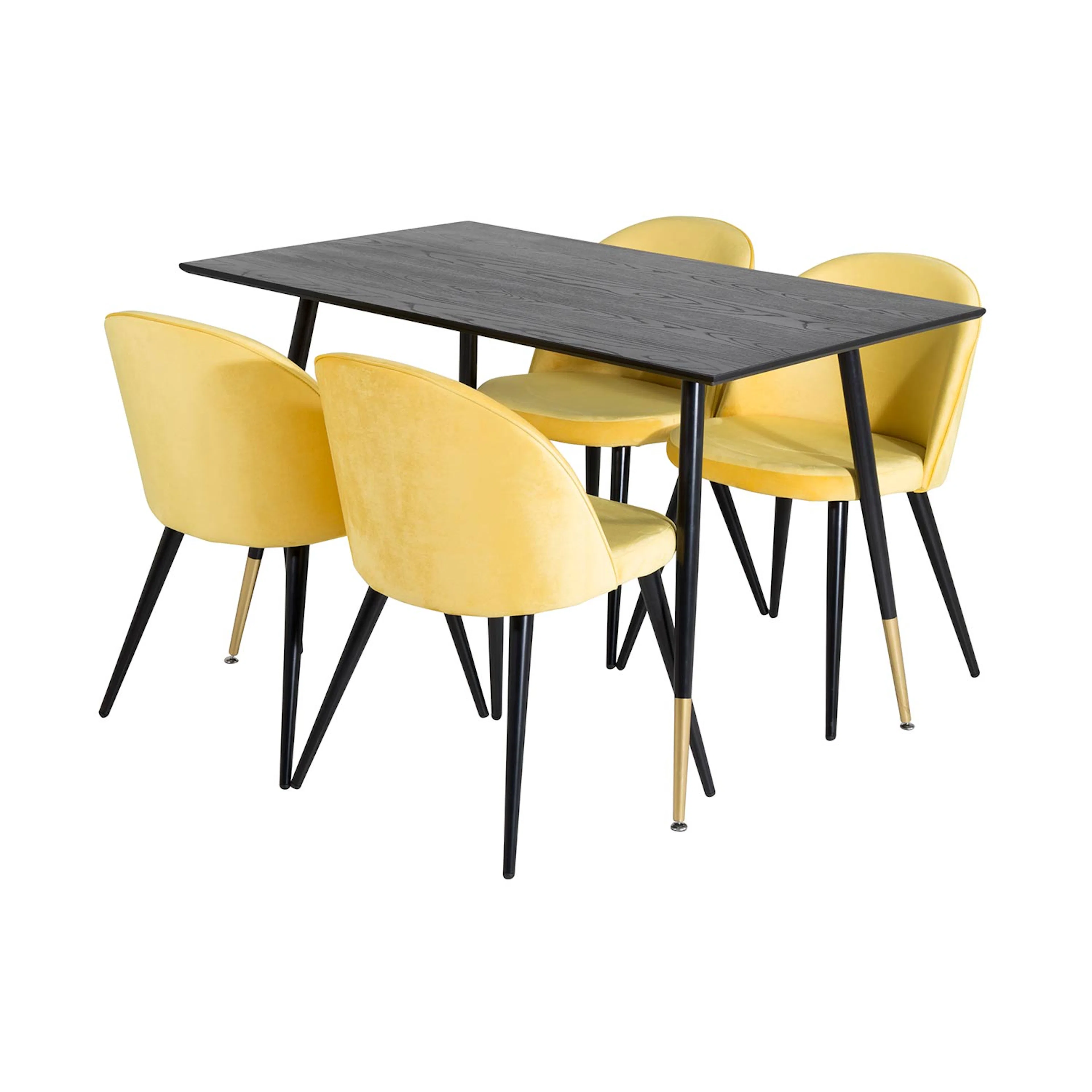 DippTable -Black Veneer -Brass dipp+Velvet ChairBlack_4 Svart//Gul, Sammet
