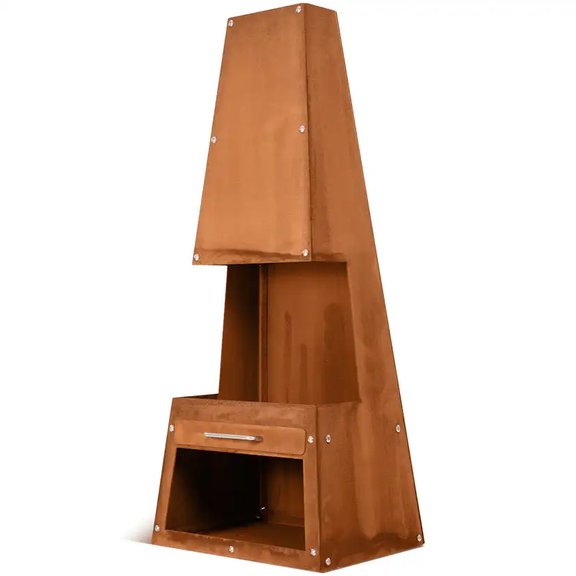 Eldstad Lyfco Cortenstål Hög med Hylla