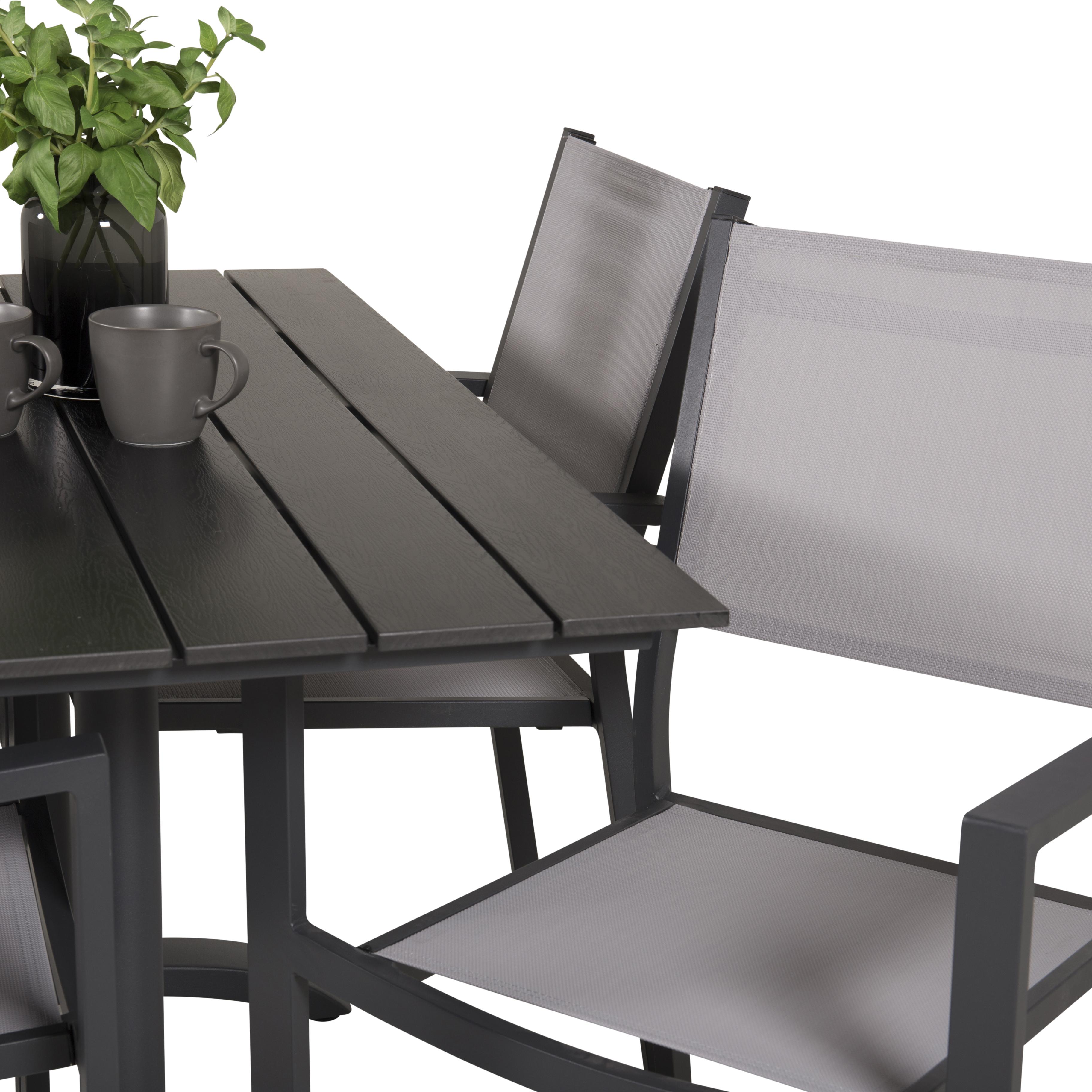 DenverCafé Bord120*70SvartAlu/Svart+Copacabana stolSvartAlu4 Svart Bord, Grå Stol