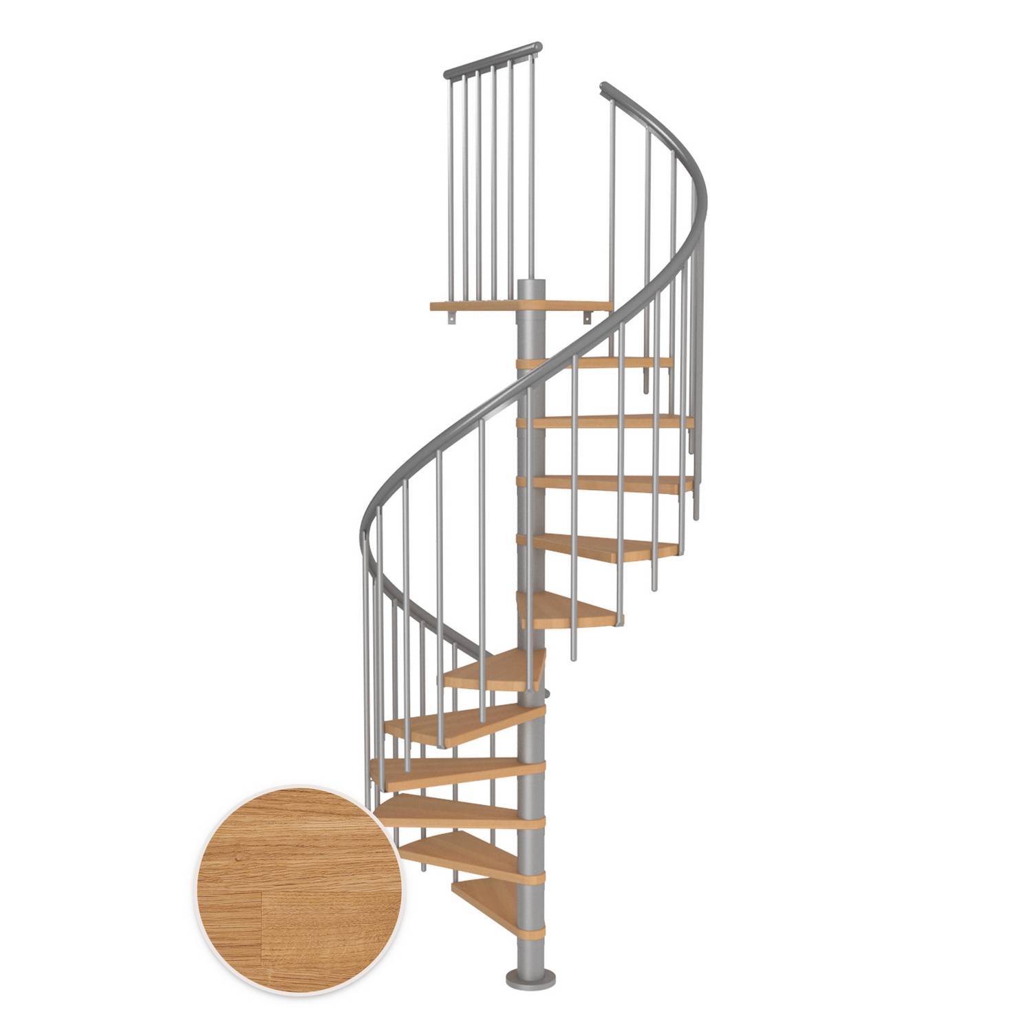 MONTREAL spiral ek oljad pearl grey CLASSIC3 11T Ø140 Pearl Grey, D: 1400 mm, Golv till golv höjd: 2500-2860 mm, 11+1 steg
