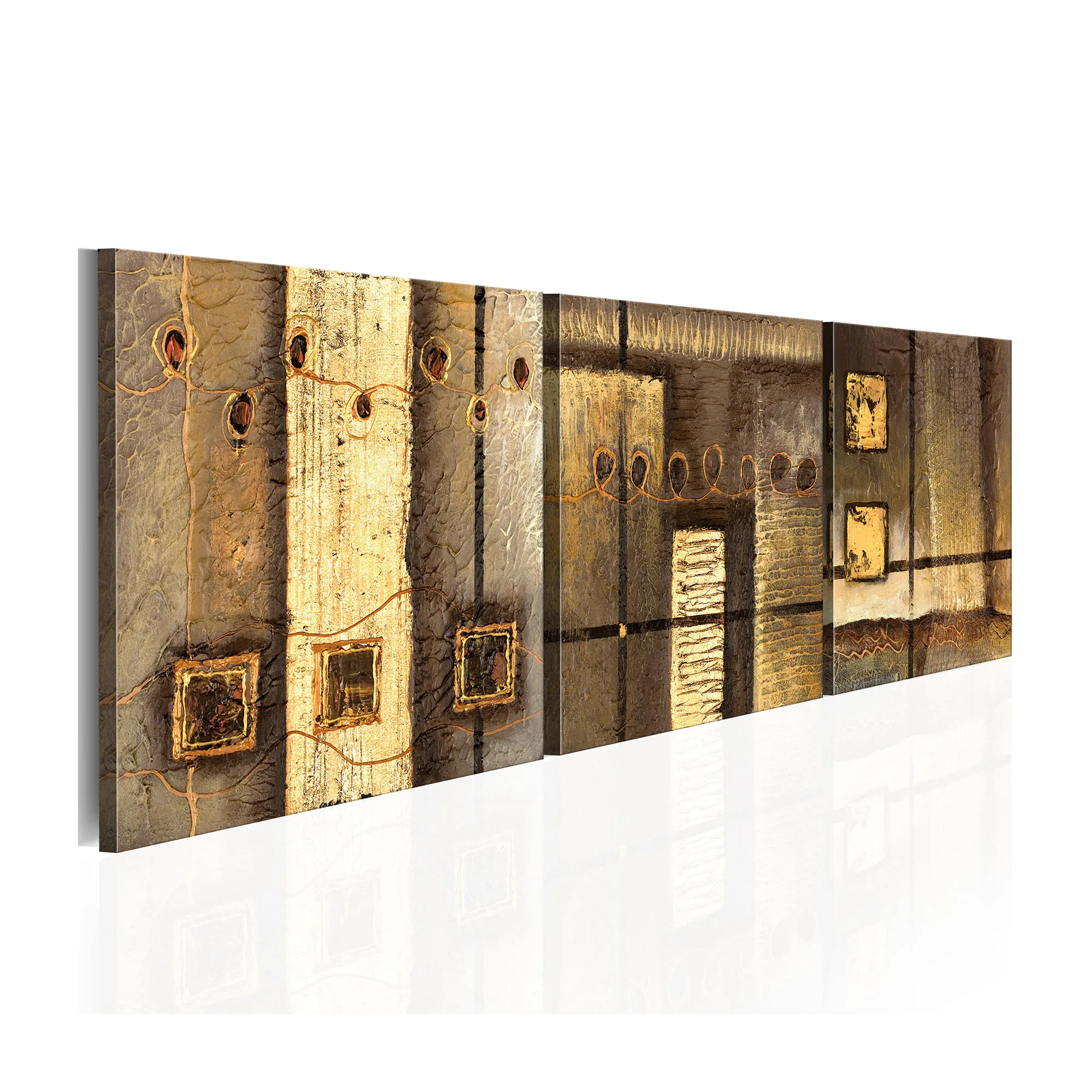 Handmålad Tavla Arkiio Guld Sammansättning 150x50