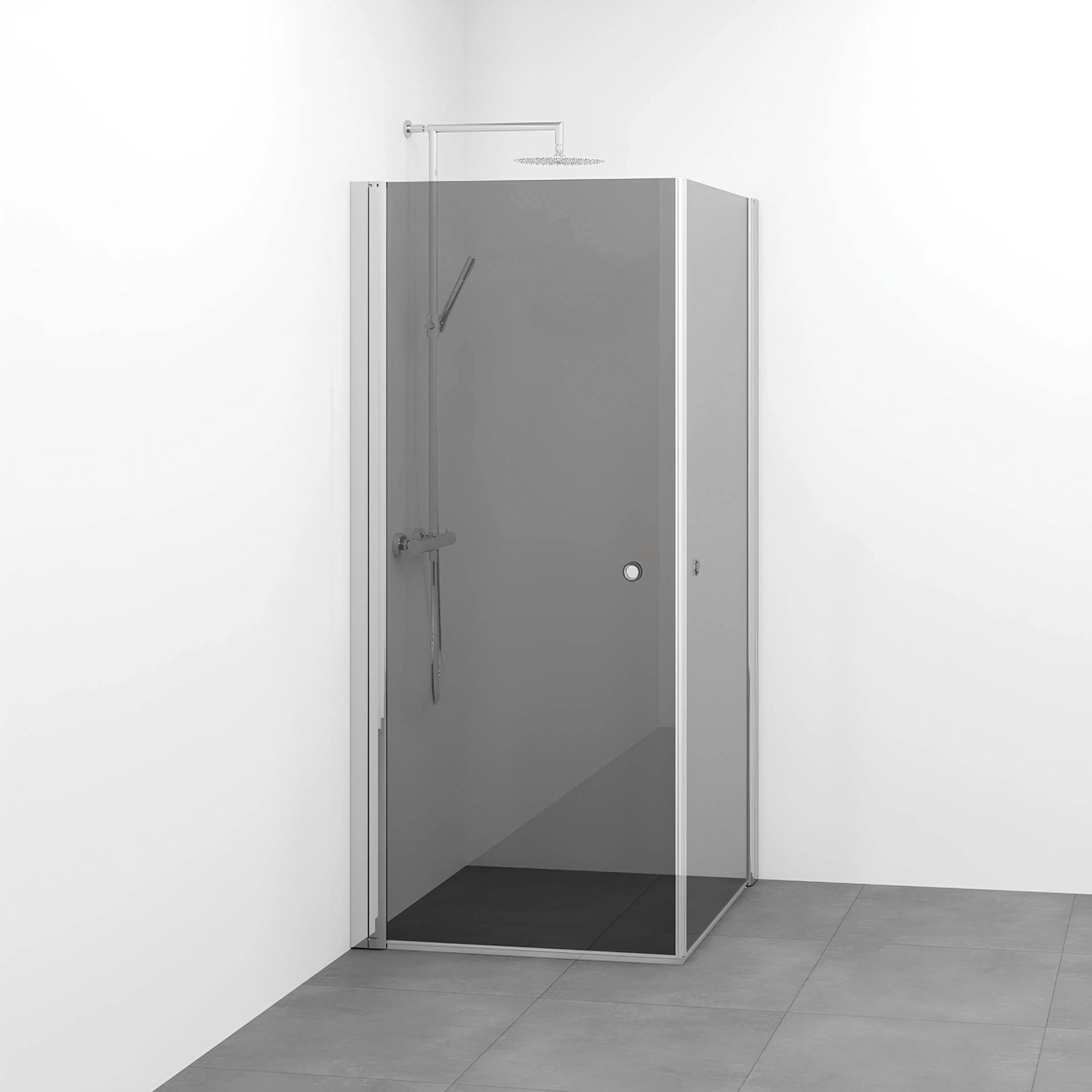 Spirit Rak 100x100 Gr Bl To 1000x1000x1970 mm, Krom, Tonat glas med Hålgrepp